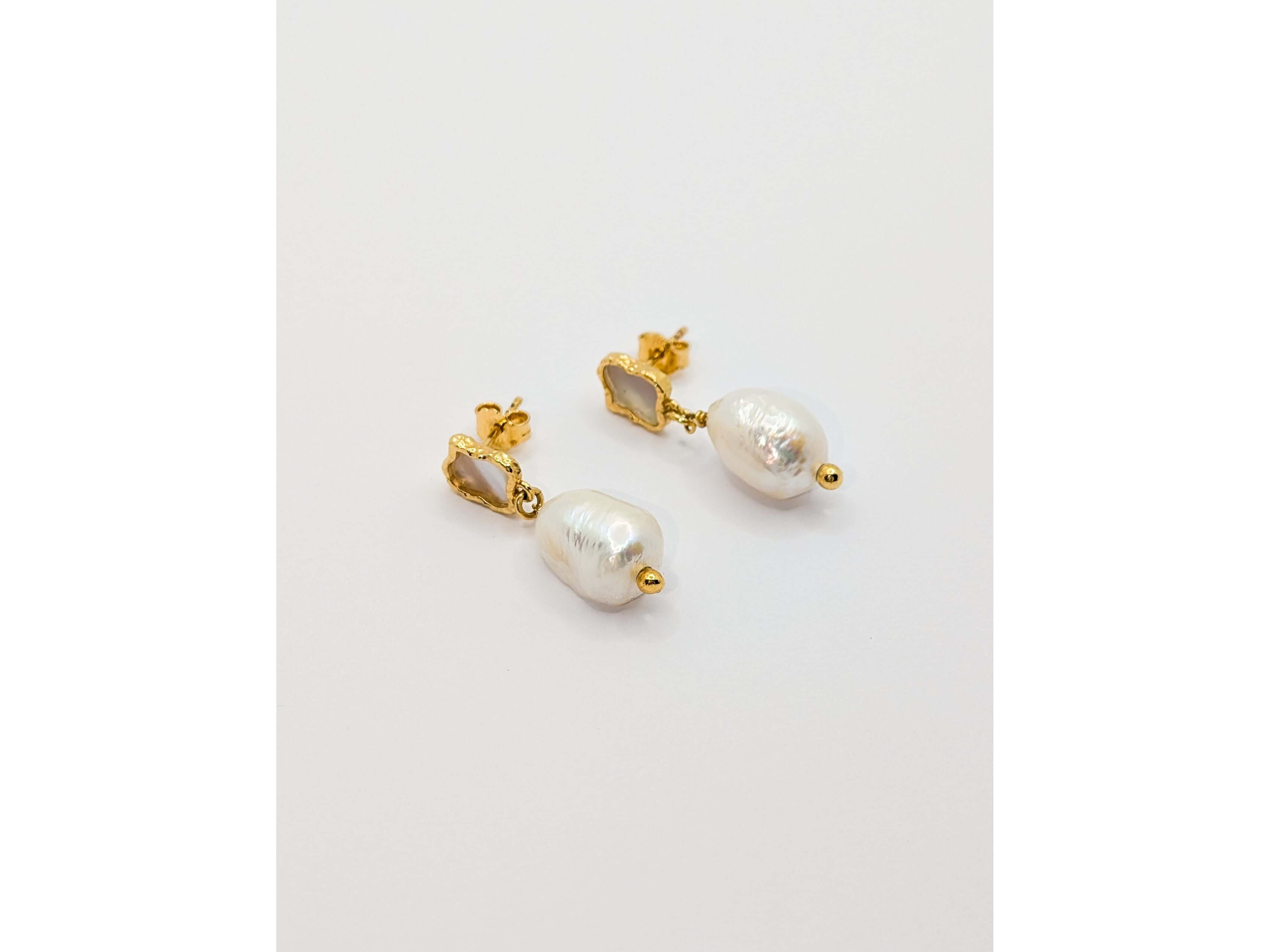 Gold Shelly Textured Mother of Pearl Drop Earrings