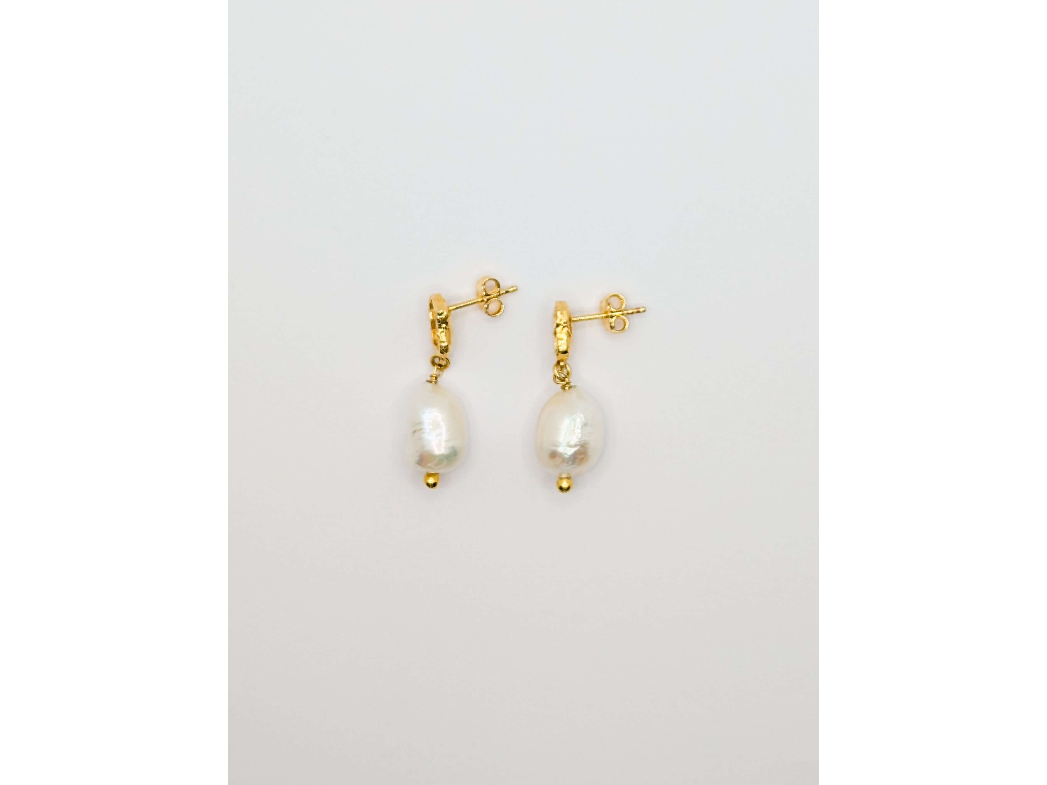 Gold Shelly Textured Mother of Pearl Drop Earrings