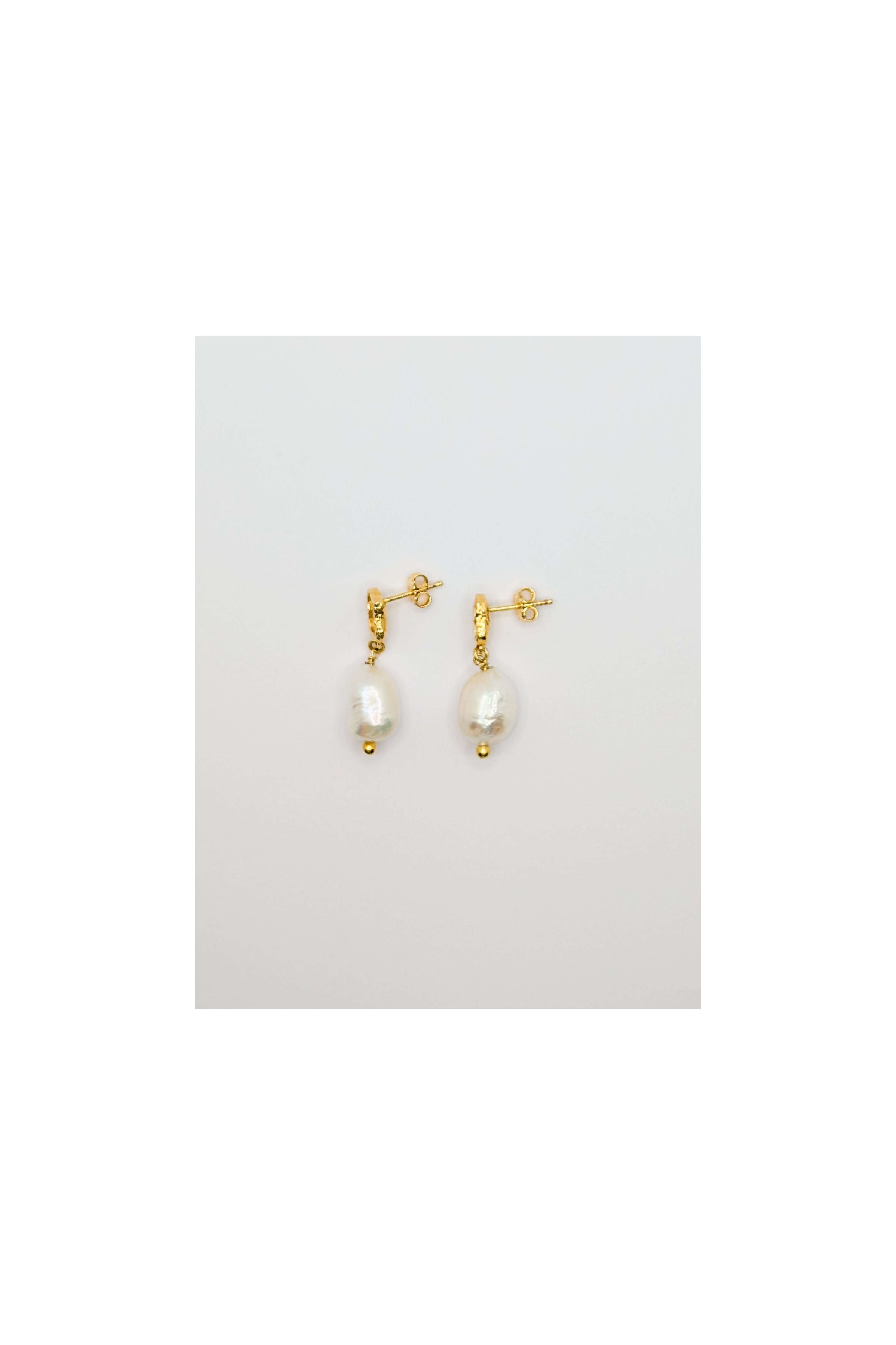 Gold Shelly Textured Mother of Pearl Drop Earrings
