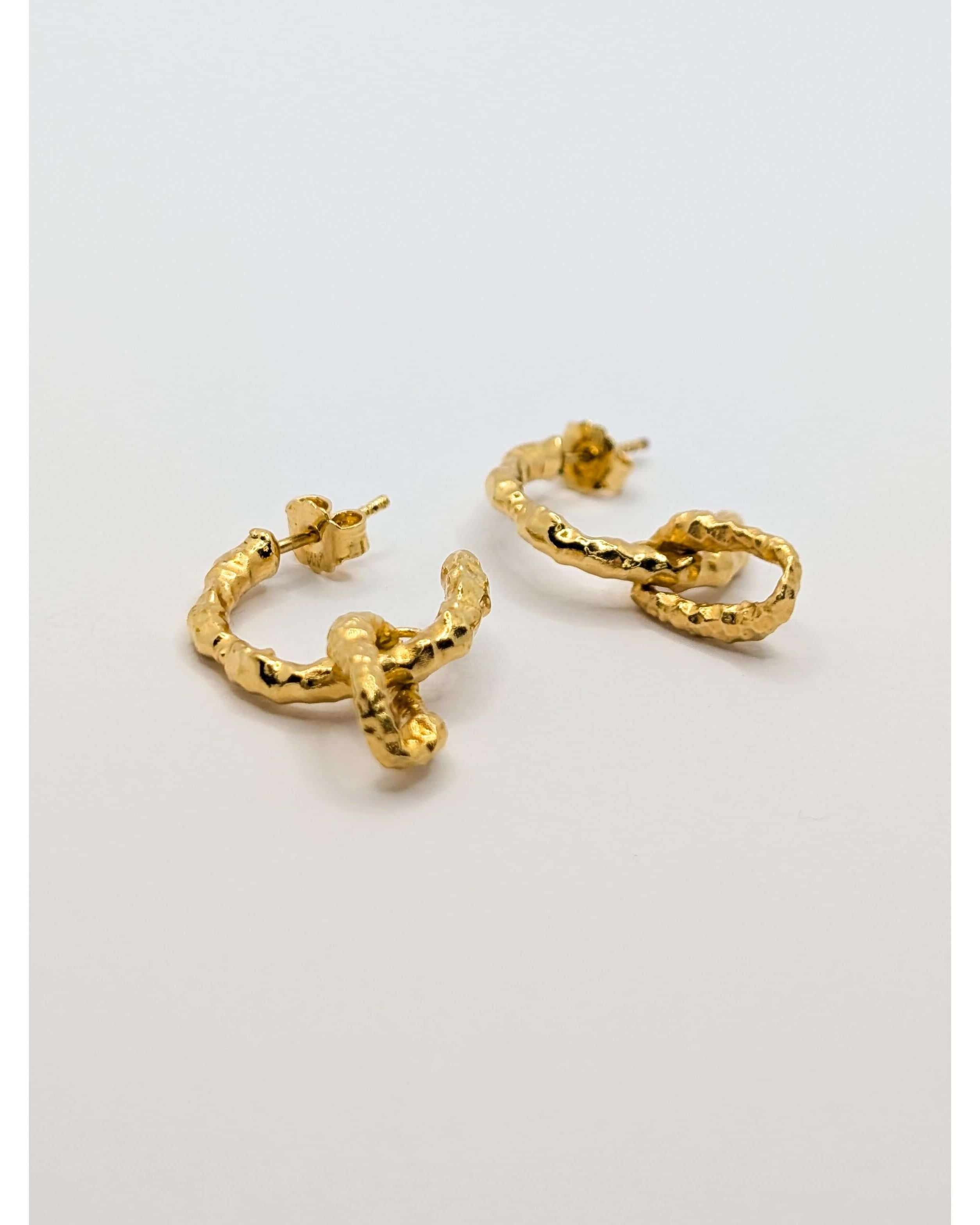 Gold Sandy Textured Charm Hoop Earrings