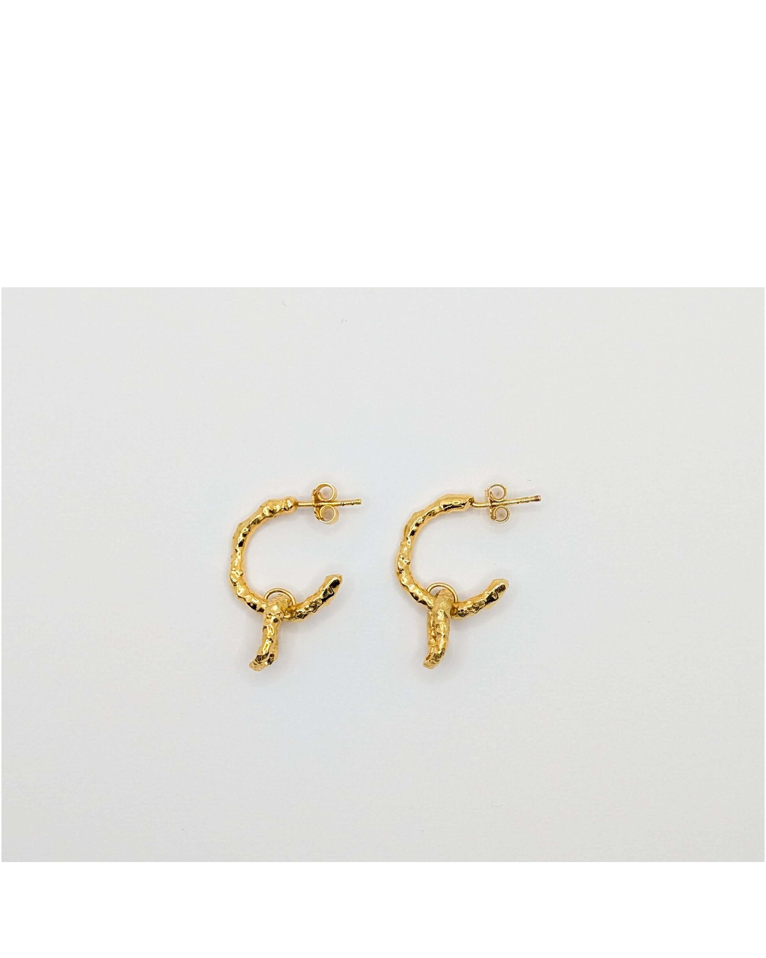 Gold Sandy Textured Charm Hoop Earrings