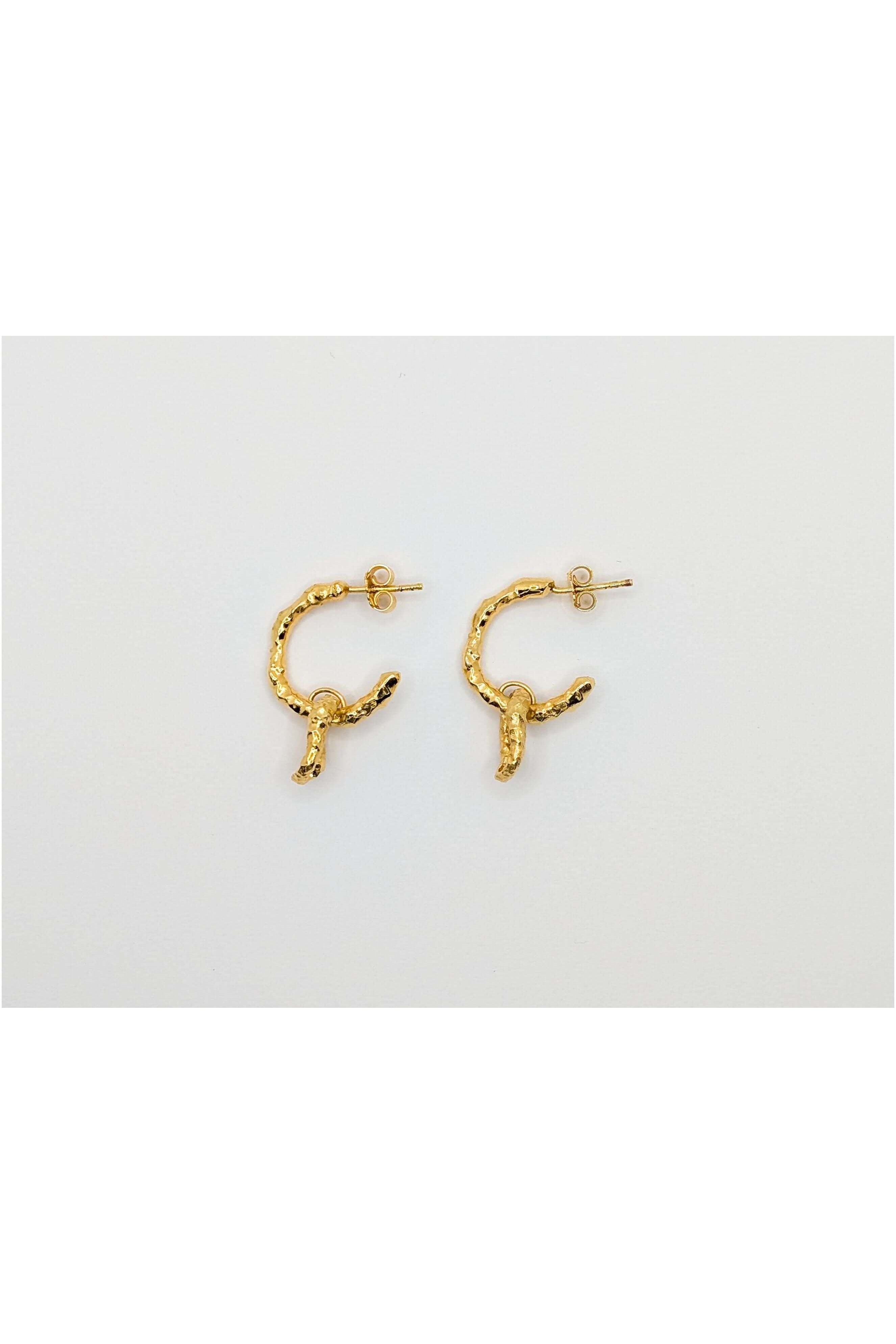 Gold Sandy Textured Charm Hoop Earrings