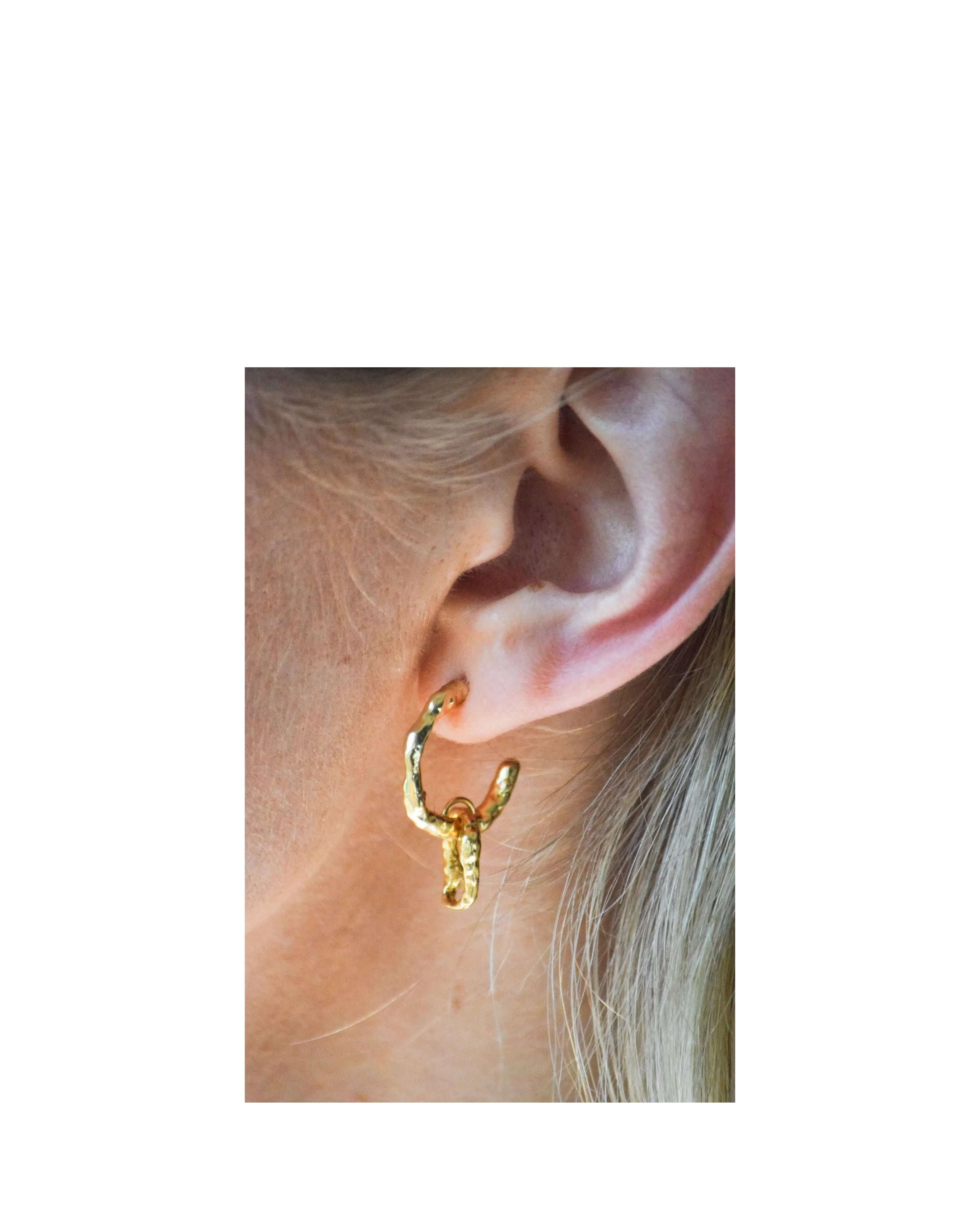 Gold Sandy Textured Charm Hoop Earrings