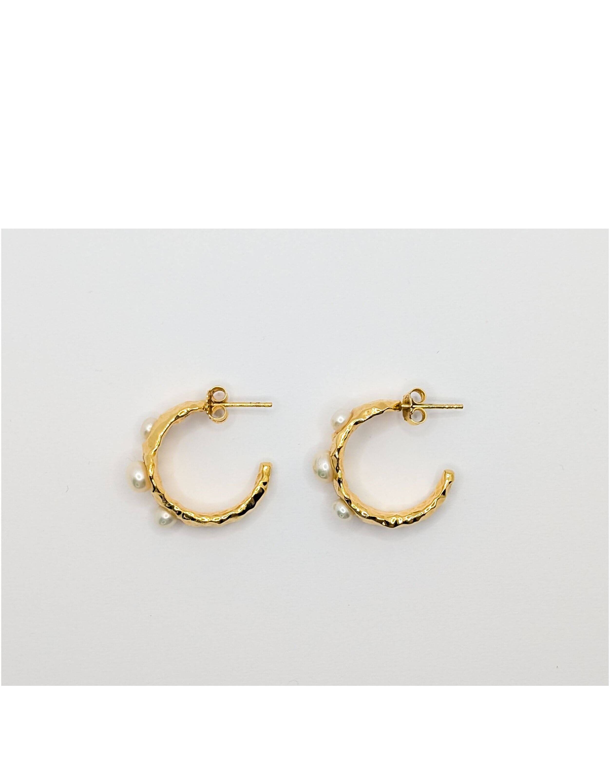 Gold Coral Textured Pearl Chunky Hoop Earrings