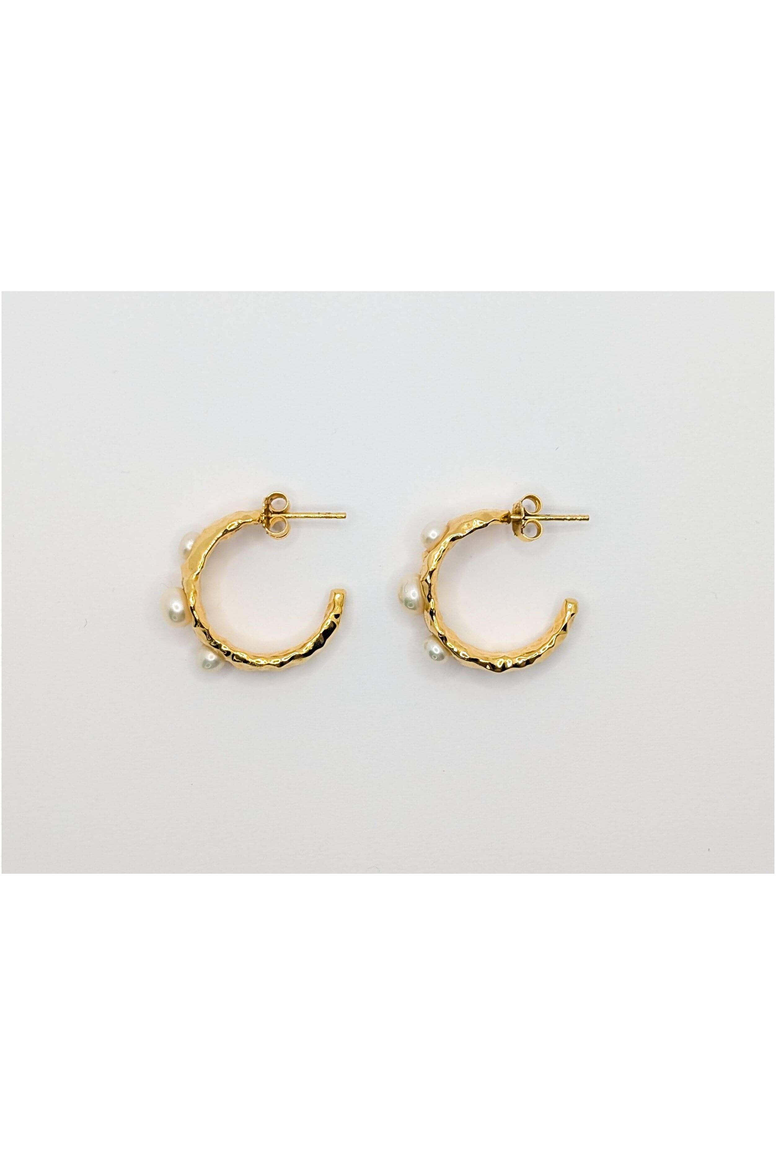 Gold Coral Textured Pearl Chunky Hoop Earrings