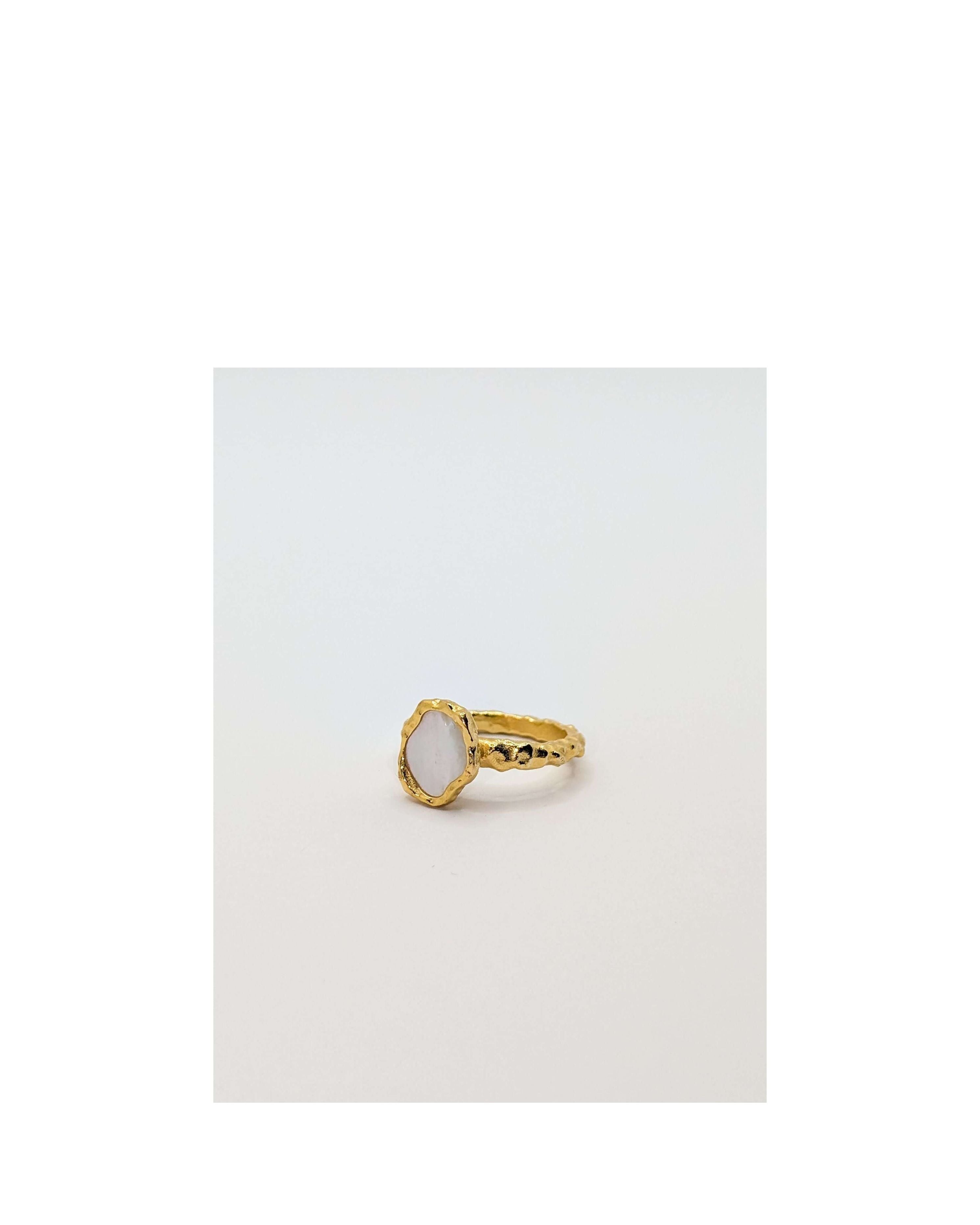 Gold Shelly Mother of Pearl Textured Bezel Ring