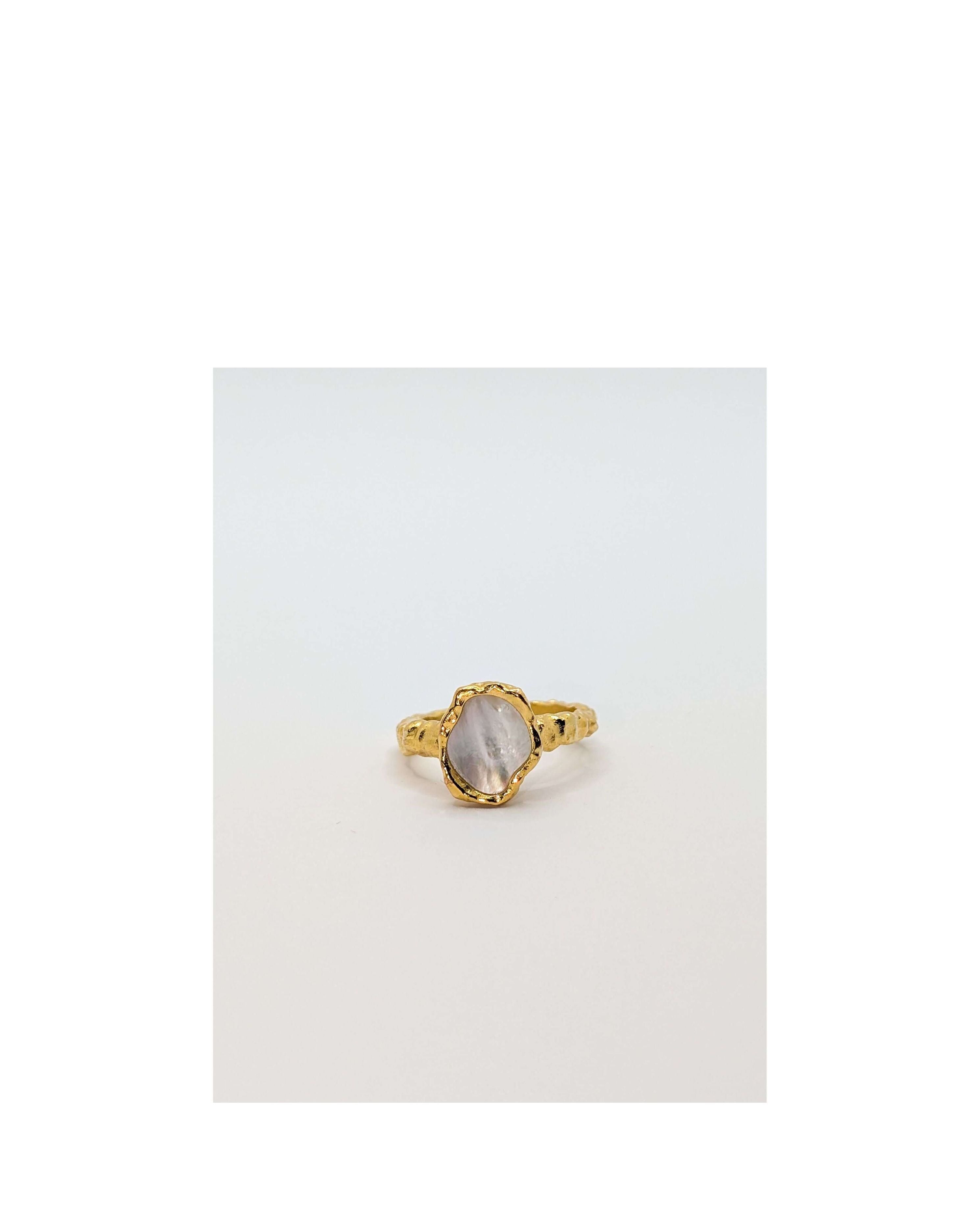 Gold Shelly Mother of Pearl Textured Bezel Ring