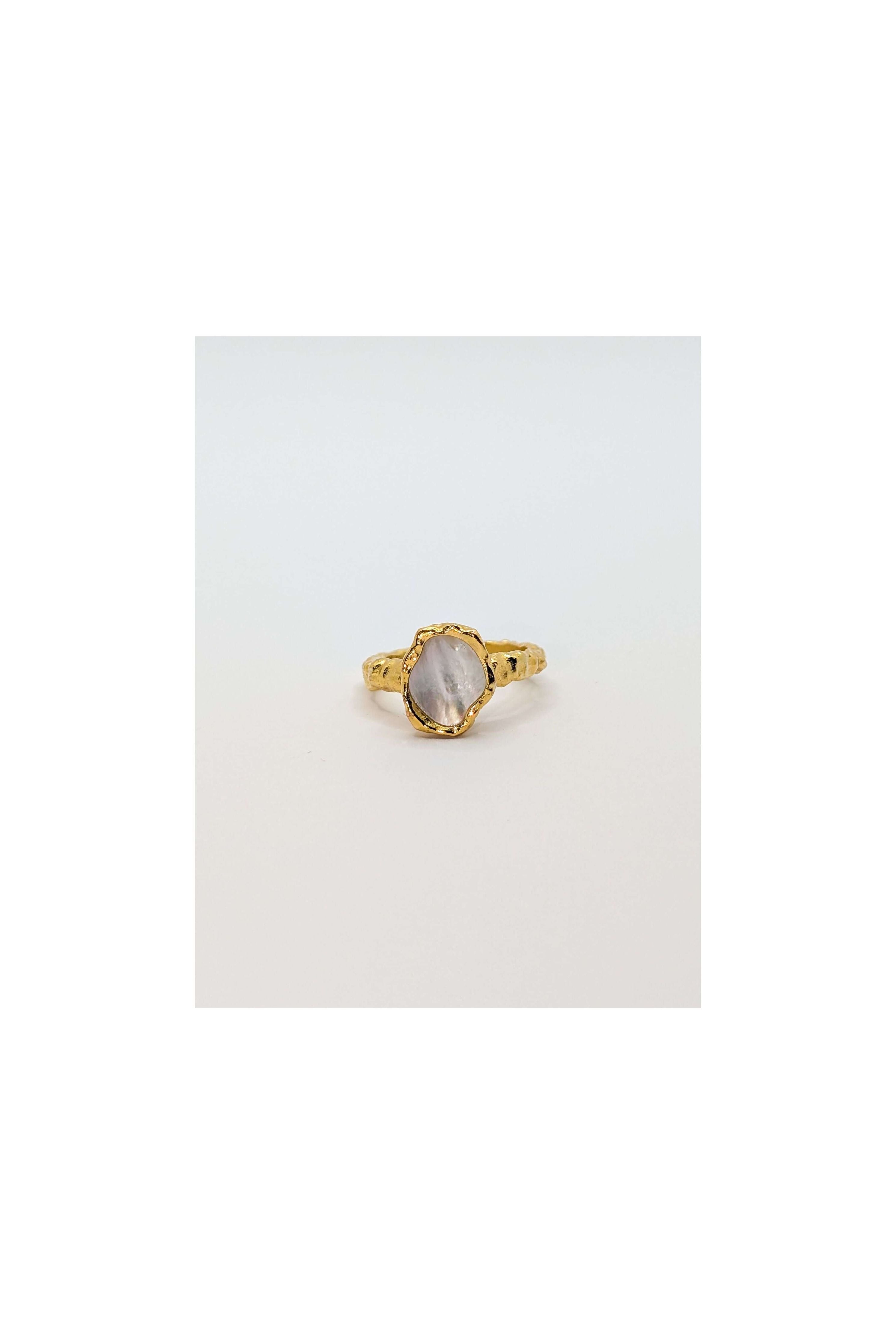 Gold Shelly Mother of Pearl Textured Bezel Ring