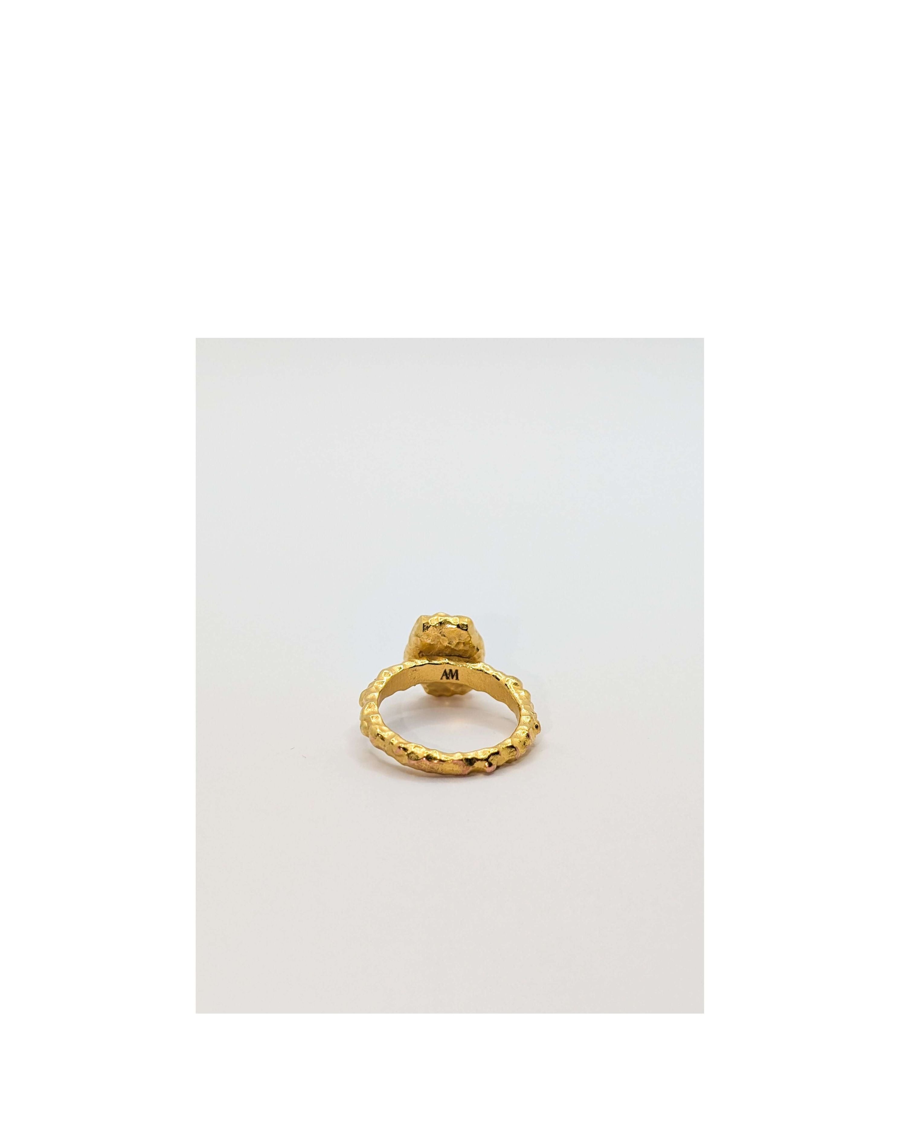 Gold Shelly Mother of Pearl Textured Bezel Ring