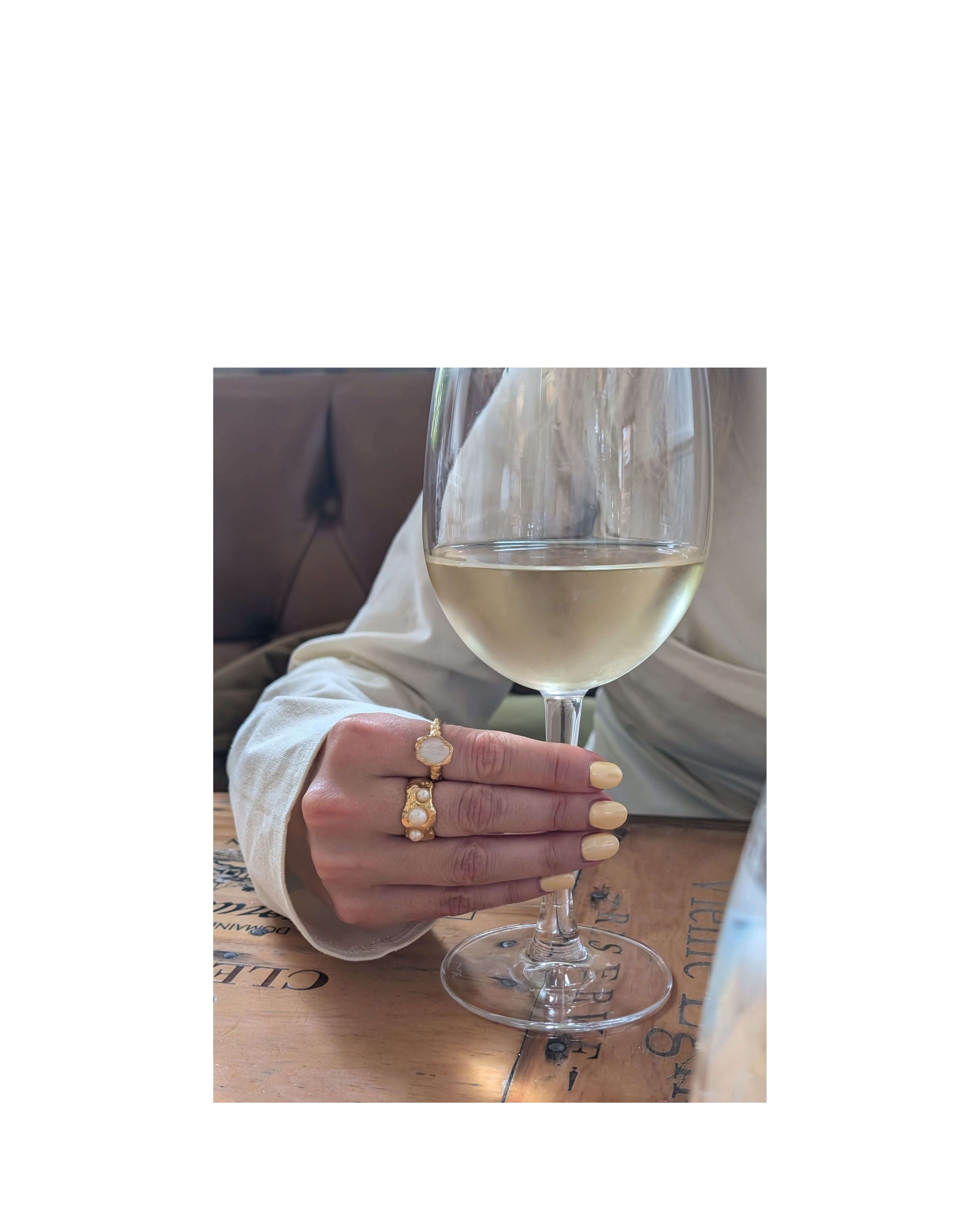 Gold Shelly Mother of Pearl Textured Bezel Ring