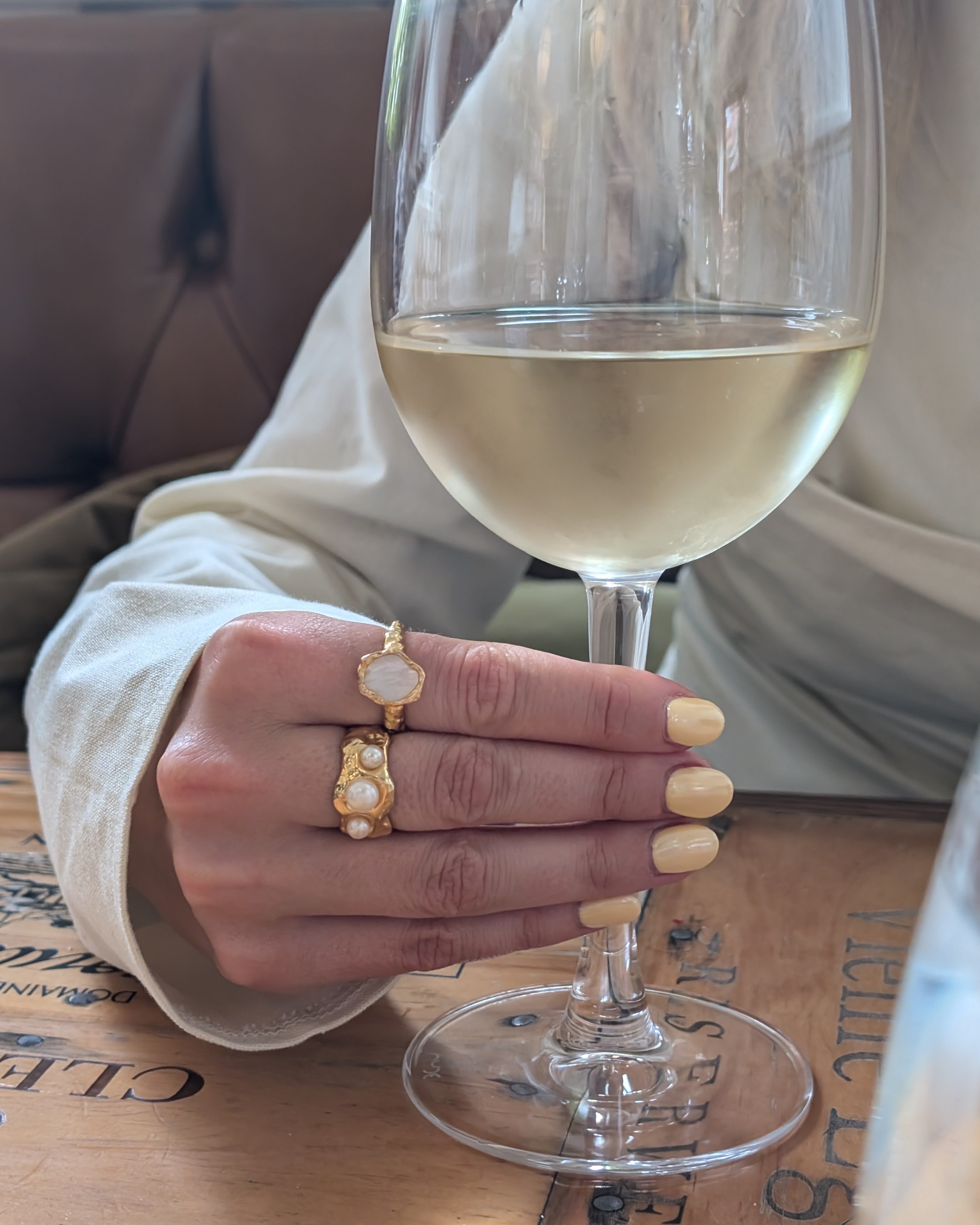 Gold Shelly Mother of Pearl Textured Bezel Ring