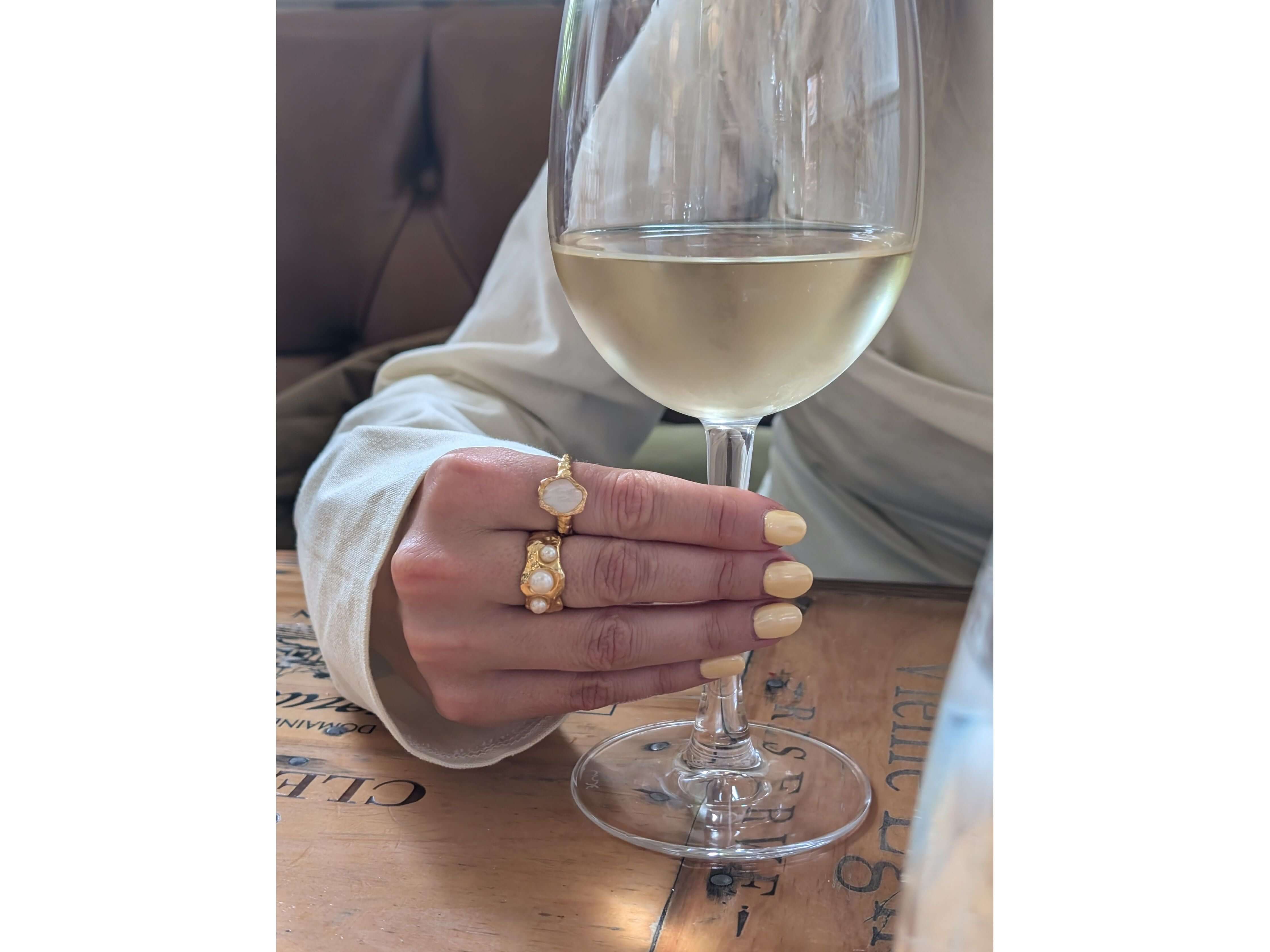 Gold Shelly Mother of Pearl Textured Bezel Ring