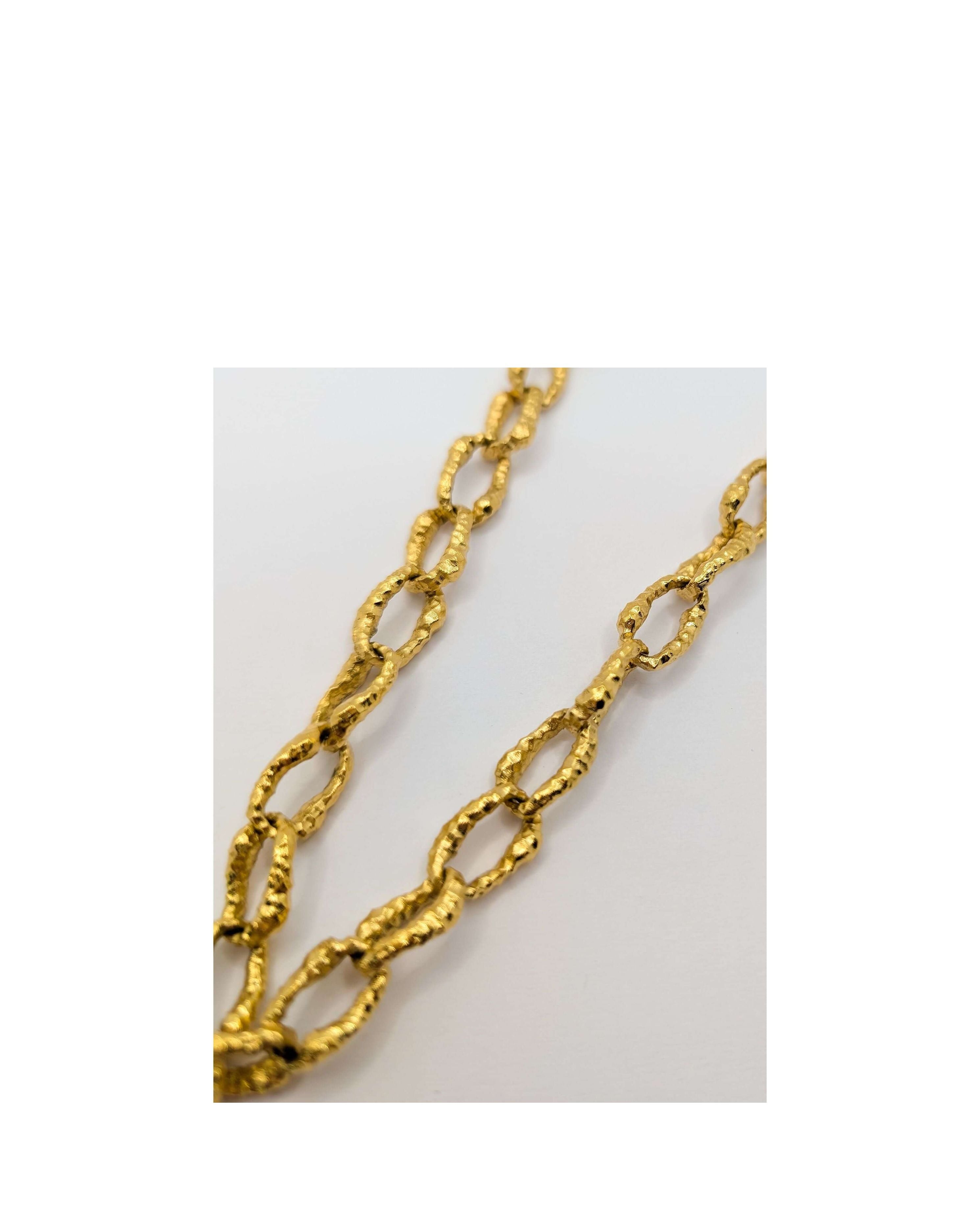 Gold Sandy Textured Chunky Chain Pearl Pendant Necklace