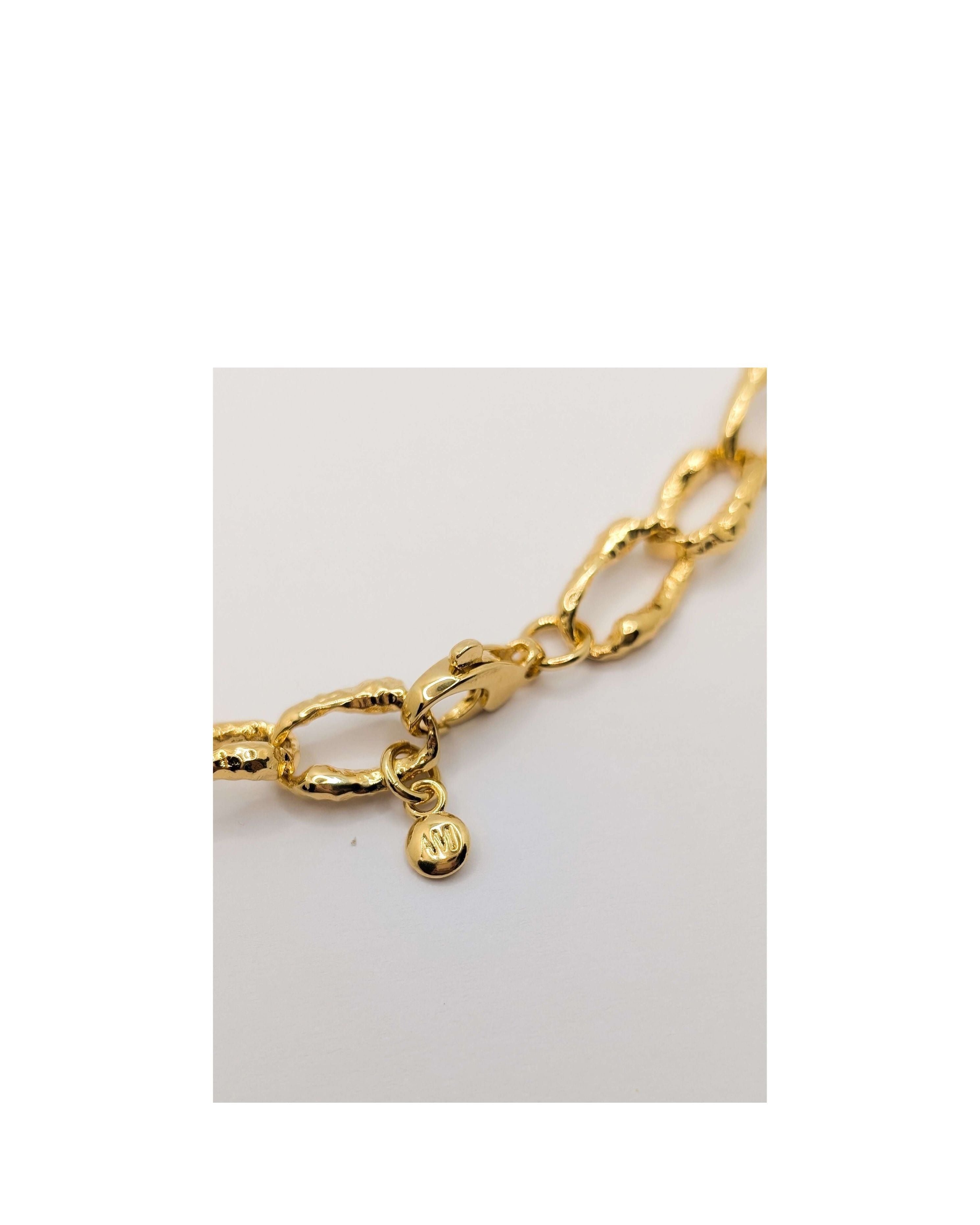 Gold Sandy Textured Chunky Chain Pearl Pendant Necklace