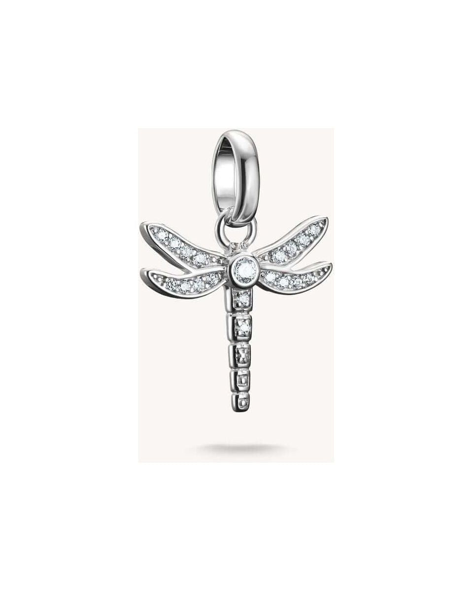 Pendentif charm libellule en argent 925 avec pierres de zirconium blanc scintillantes, élégant et délicat.