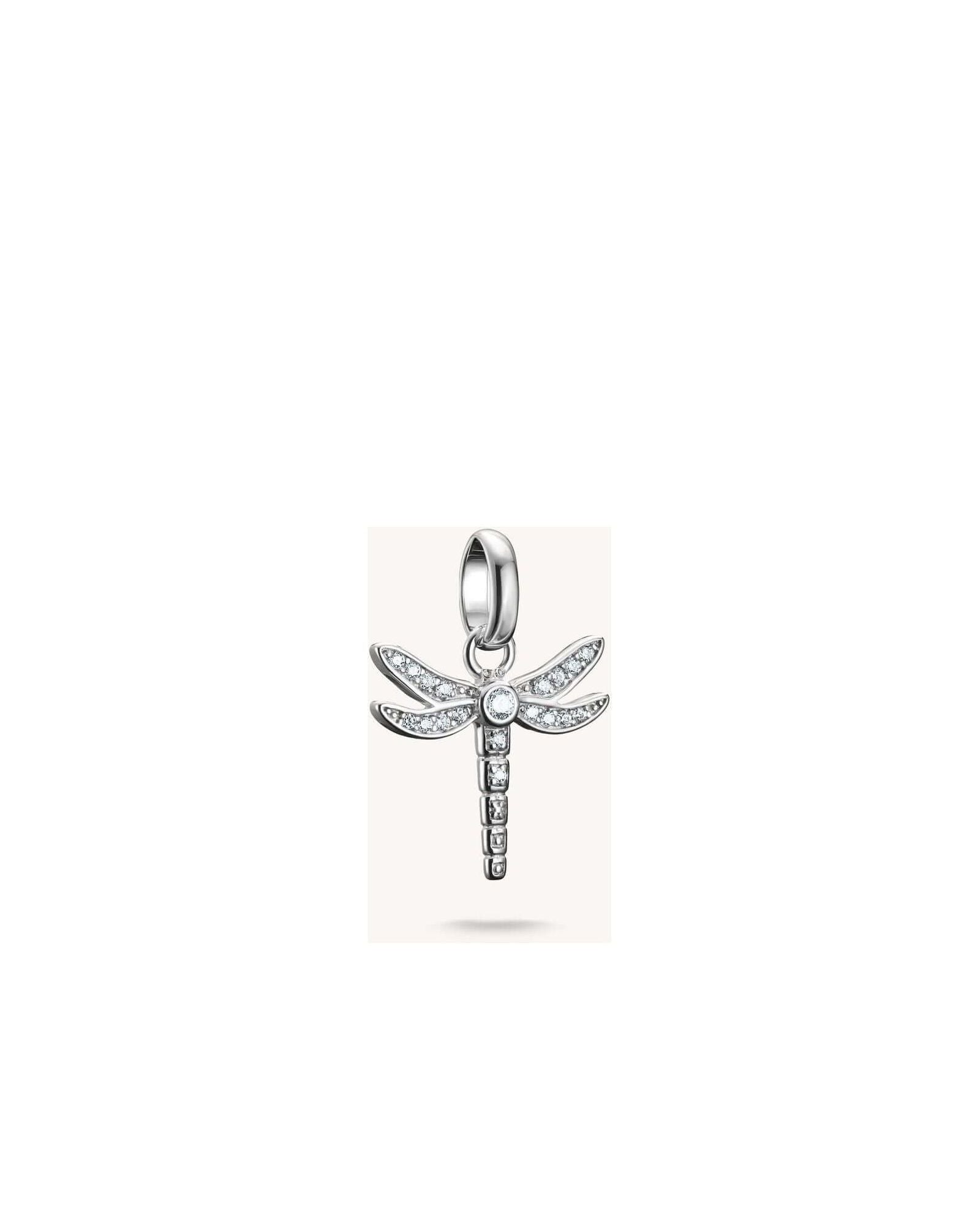 Pendentif charm libellule en argent 925 avec pierres de zirconium blanc scintillantes, élégant et délicat.