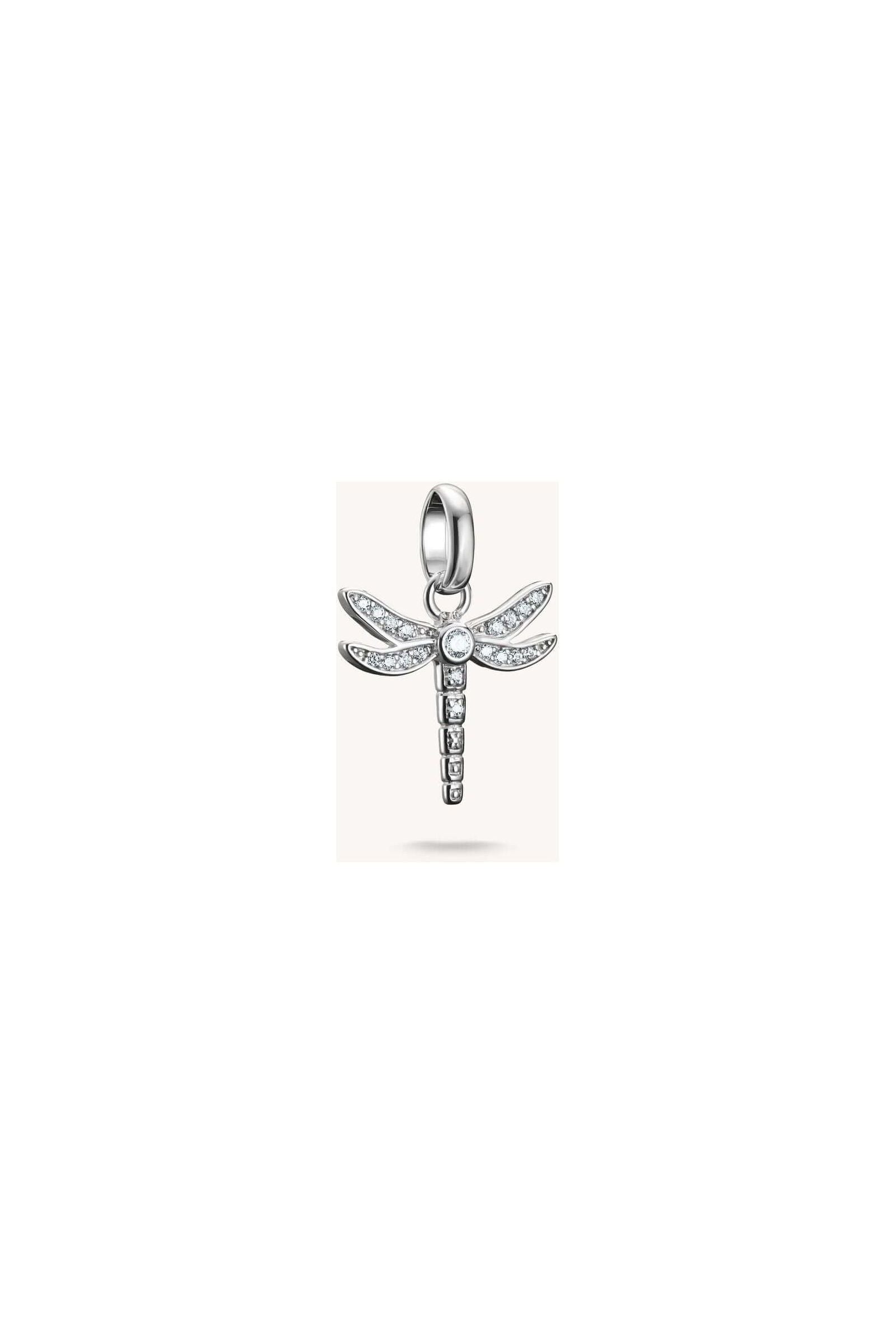 Pendentif charm libellule en argent 925 avec pierres de zirconium blanc scintillantes, élégant et délicat.