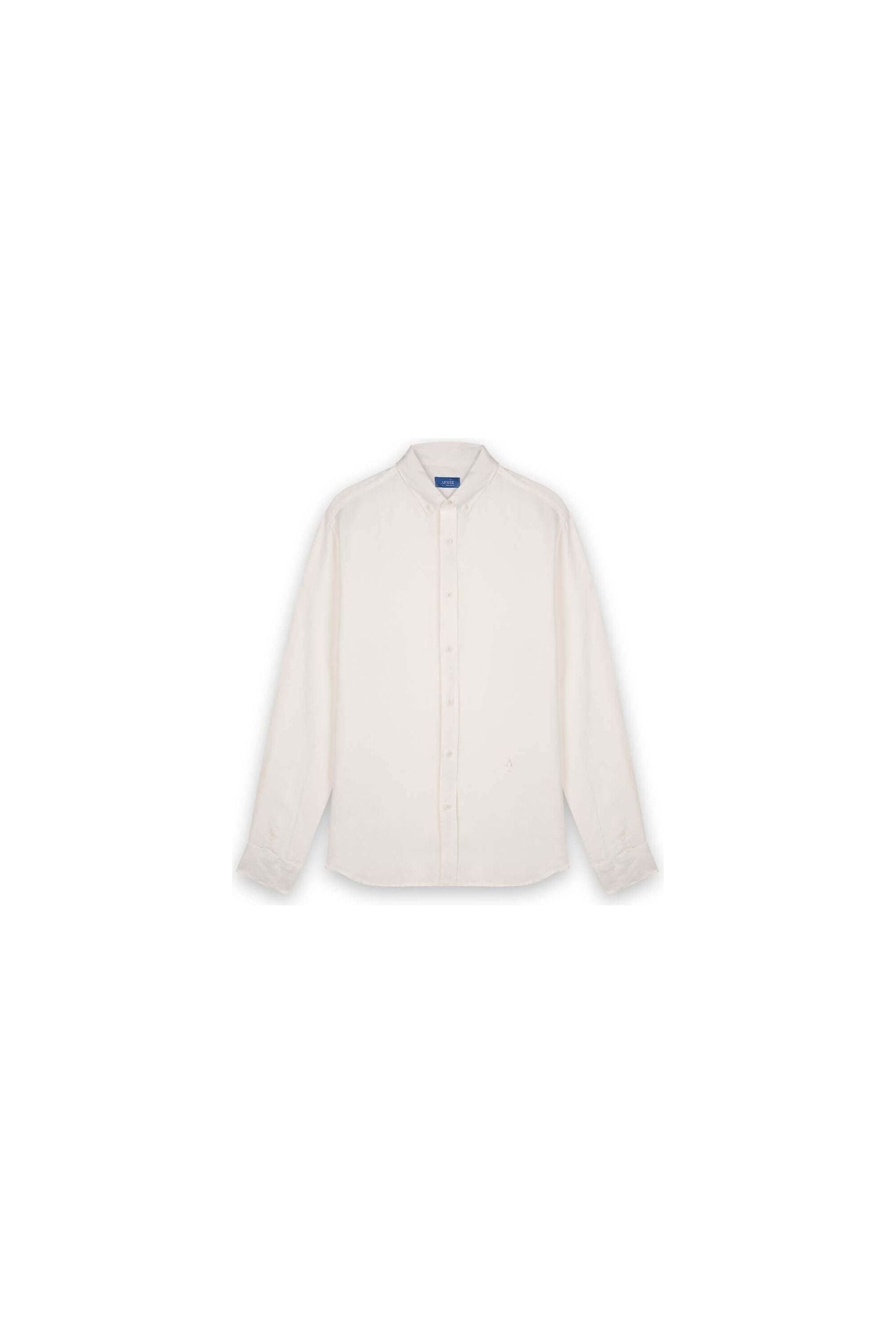 Chemise en lin homme, col boutonné classique, coupe ample, couleur crème, conçue en lin naturel Européen.