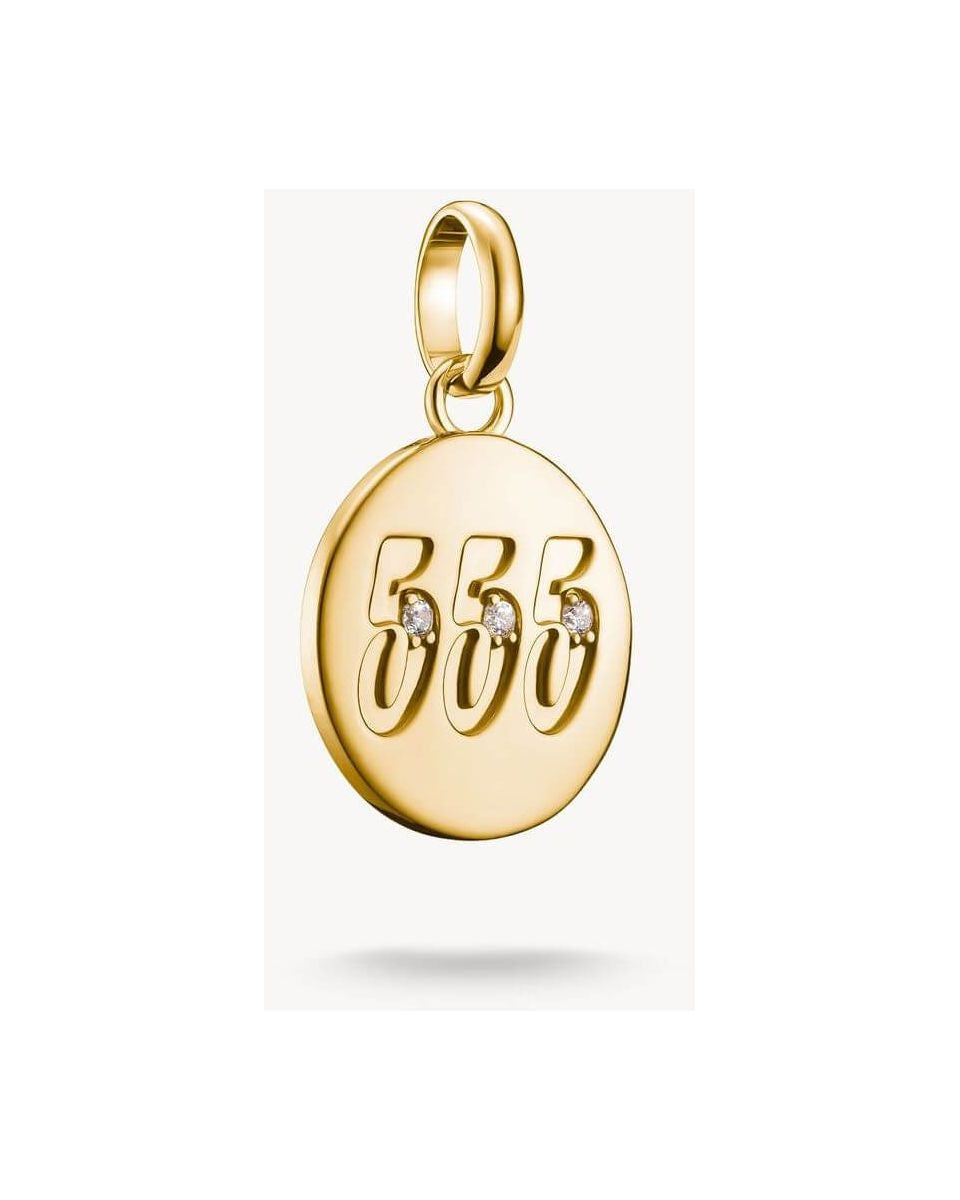 Pendentif charm plaqué or 18 carats avec numéro angélique 555 et pierres blanches en zirconium.