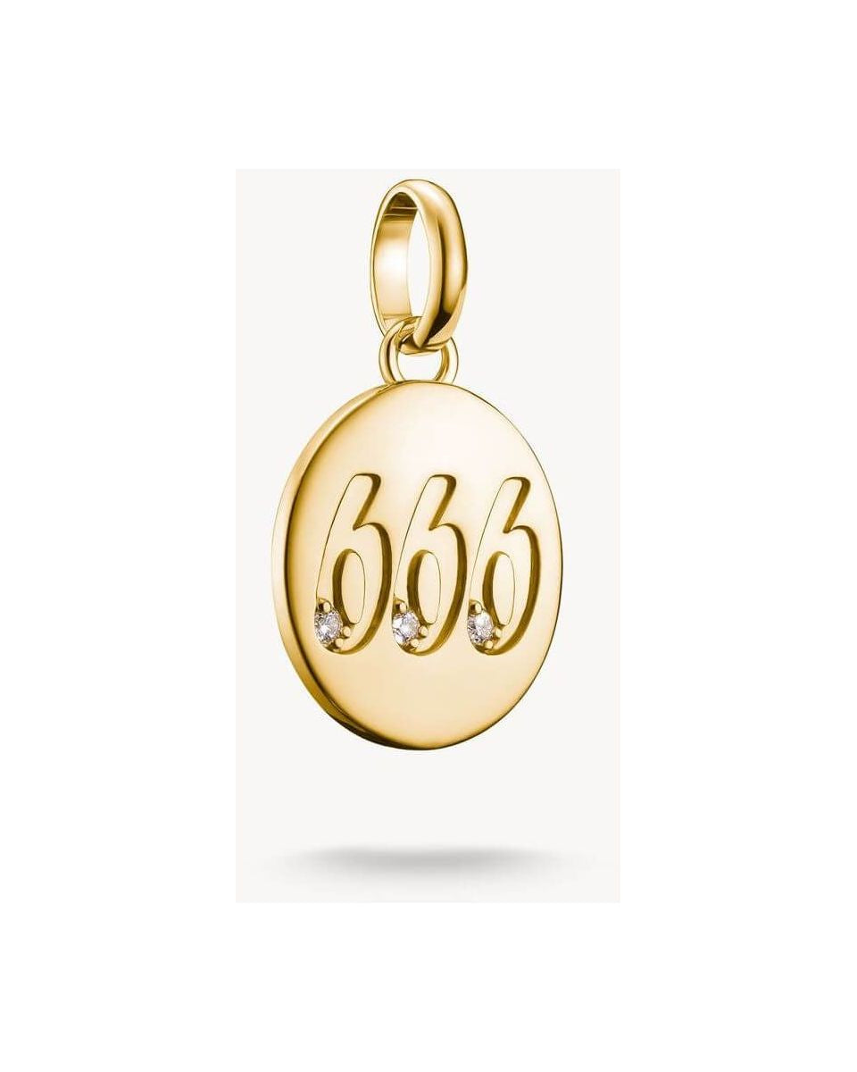 Pendentif charm angélique 666 plaqué or avec pierres blanches, symbole d'équilibre et de raffinement.