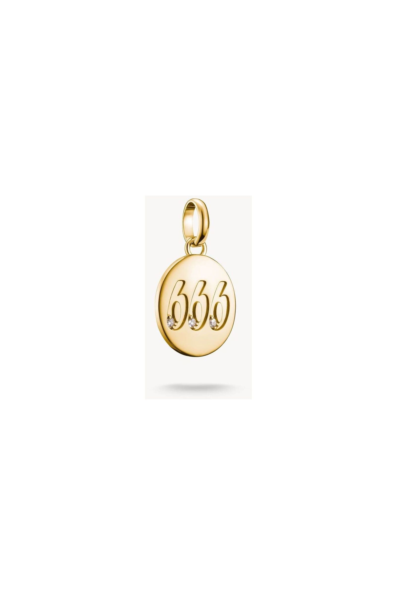 Pendentif charm angélique 666 plaqué or avec pierres blanches, symbole d'équilibre et de raffinement.