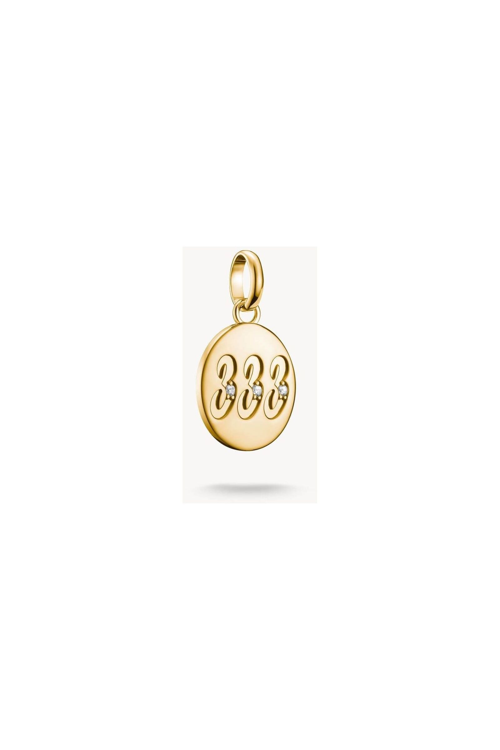 Pendentif charm rond en or 18 carats, gravé 333 avec pierres zirconium, symbole de guidance et de lumière.