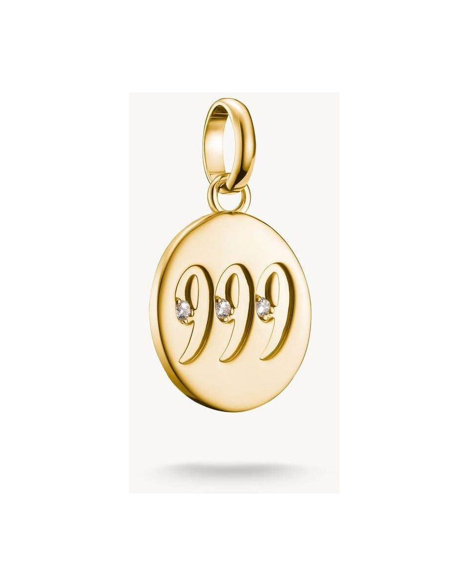 Pendentif charm numérologique 999 en or plaqué, orné de trois pierres blanches en zirconium.