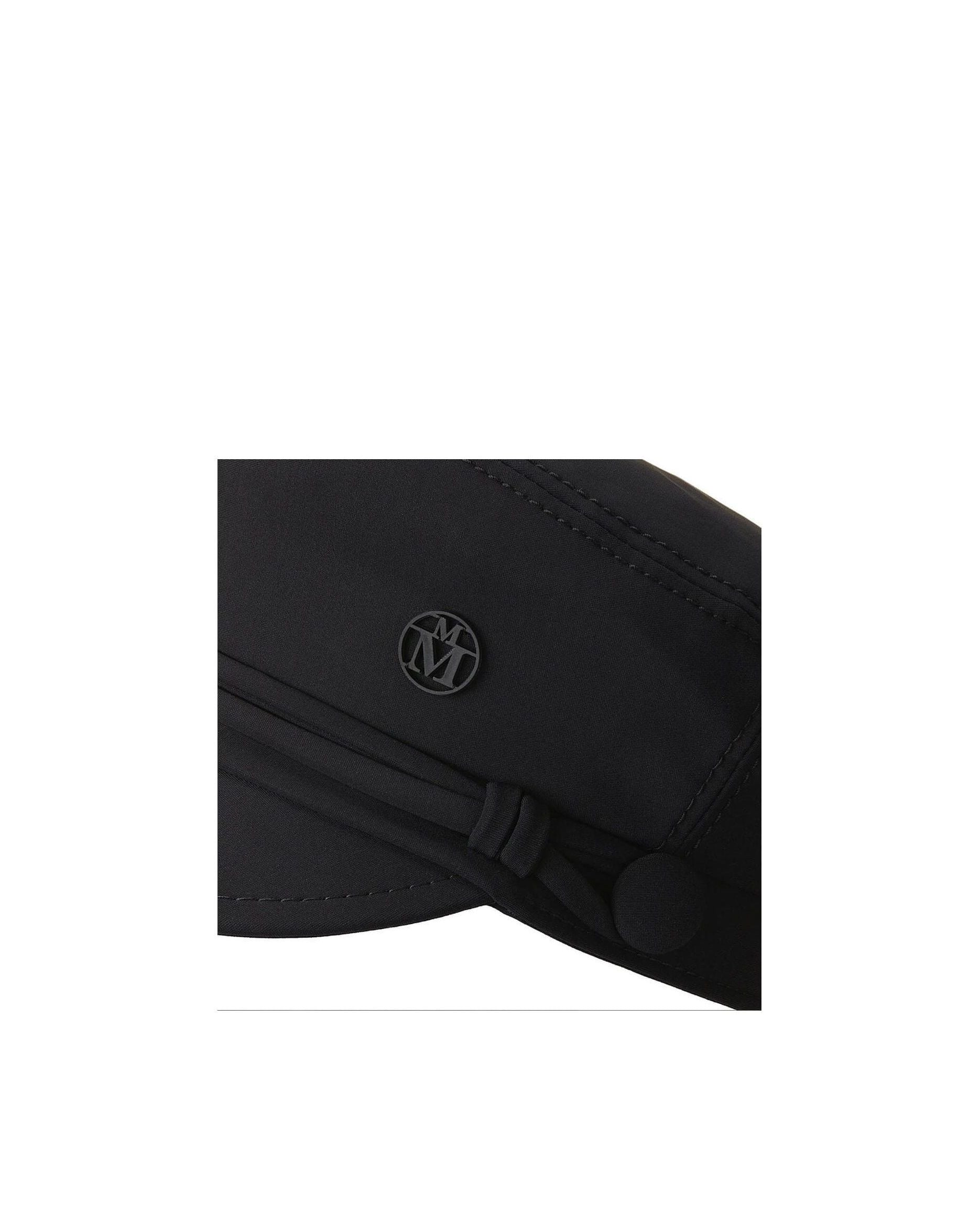 Close-up of the Abby Water black lycra cap with logo, designed for water sports and sun protection.