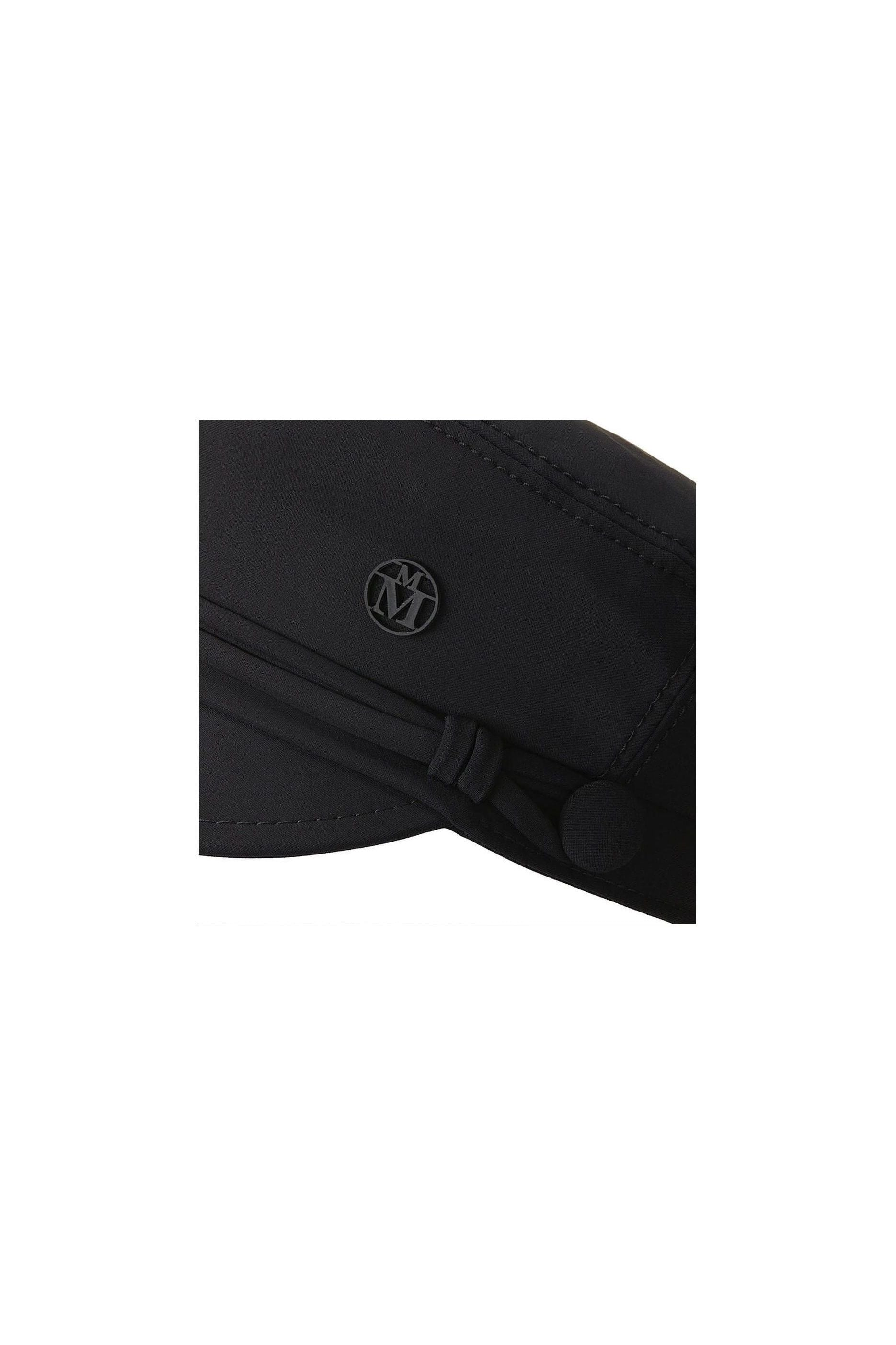Close-up of the Abby Water black lycra cap with logo, designed for water sports and sun protection.