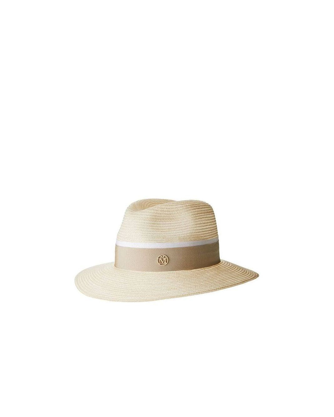 Chapeau Henrietta timeless thin canapa straw natural hat with elegant band and logo accent, perfect for sun protection.