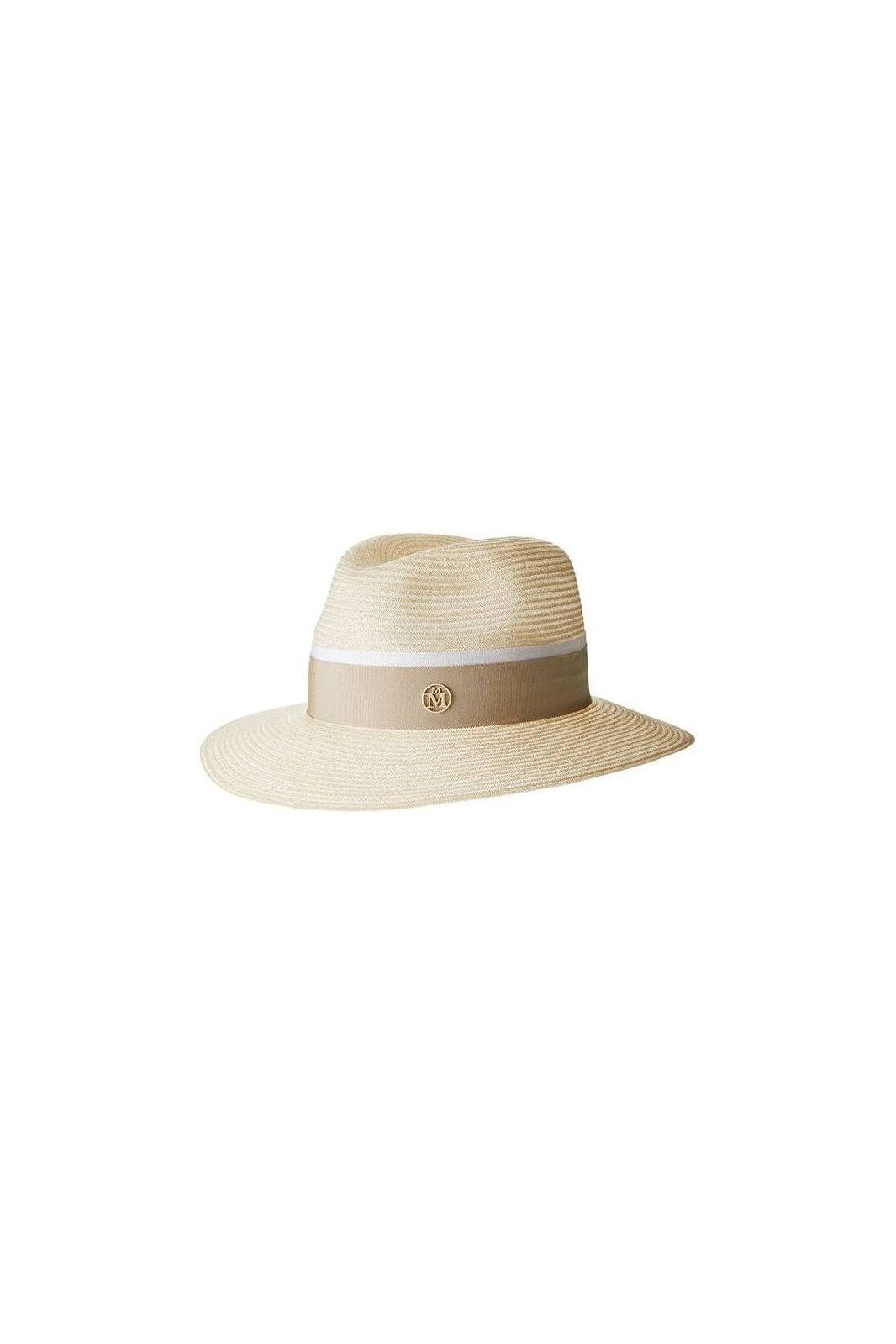 Chapeau Henrietta timeless thin canapa straw natural hat with elegant band and logo accent, perfect for sun protection.