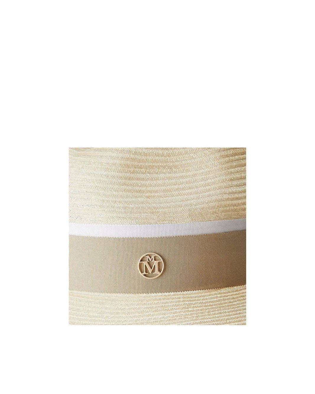 Chapeau Henrietta Timeless Thin Canapa Straw in Natural with elegant ribbon detail and logo embellishment.