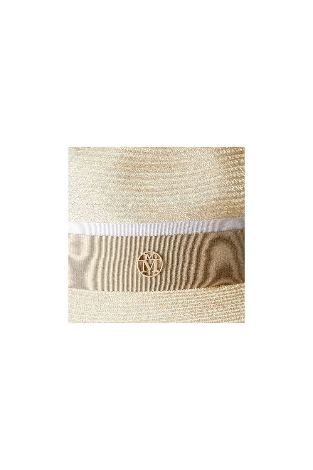 Chapeau Henrietta Timeless Thin Canapa Straw in Natural with elegant ribbon detail and logo embellishment.