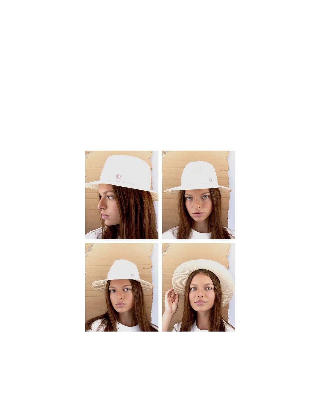 Chapeau Henrietta Timeless thin canapa straw hat in natural color, styled in four different angles, perfect for any occasion.