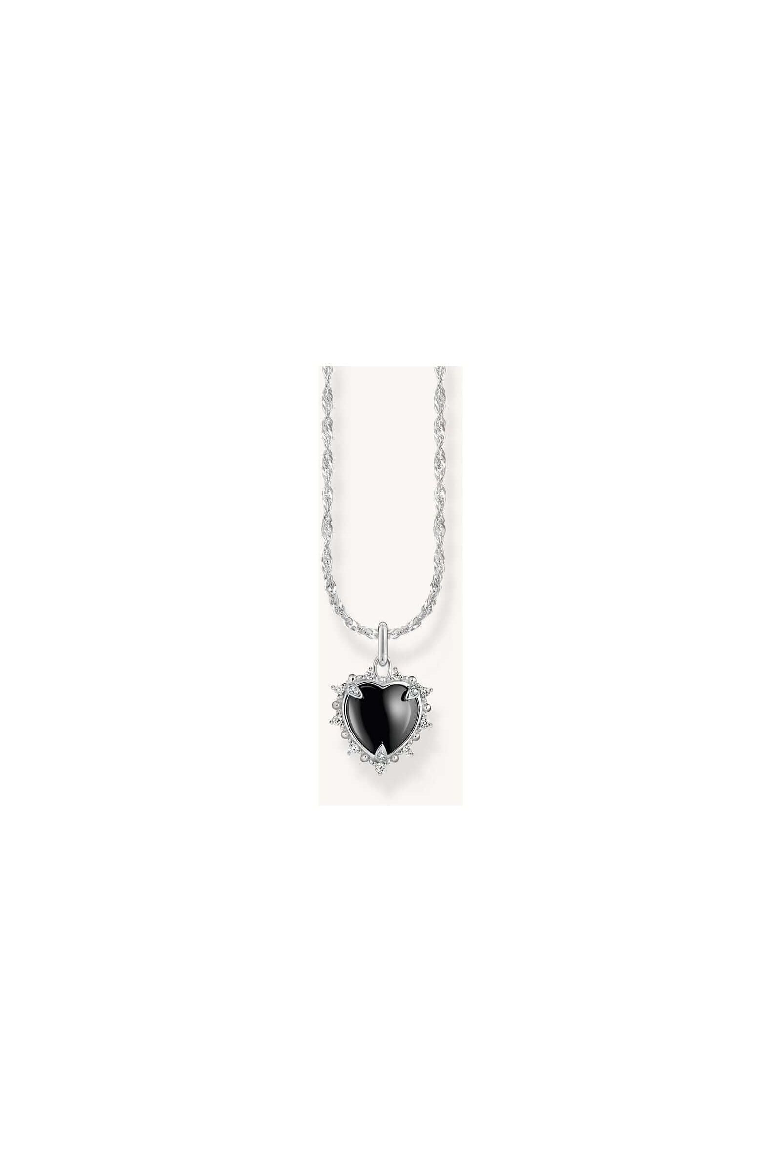 Chaîne argentée avec pendentif cœur noir orné de zircons, design vintage pour femme, longueur réglable.