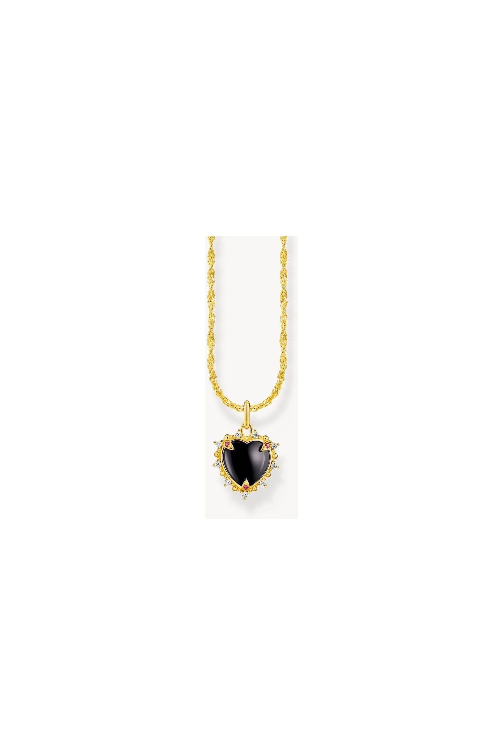 Chaîne avec pendentif cœur noir et zircones en argent plaqué or, design vintage élégant pour femme.