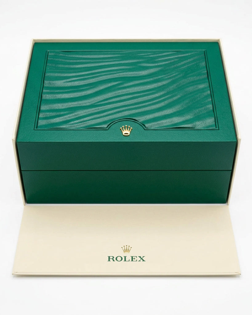 Boîte de montre Rolex verte avec logo, parfaite pour la montre rolex daytona john mayer.