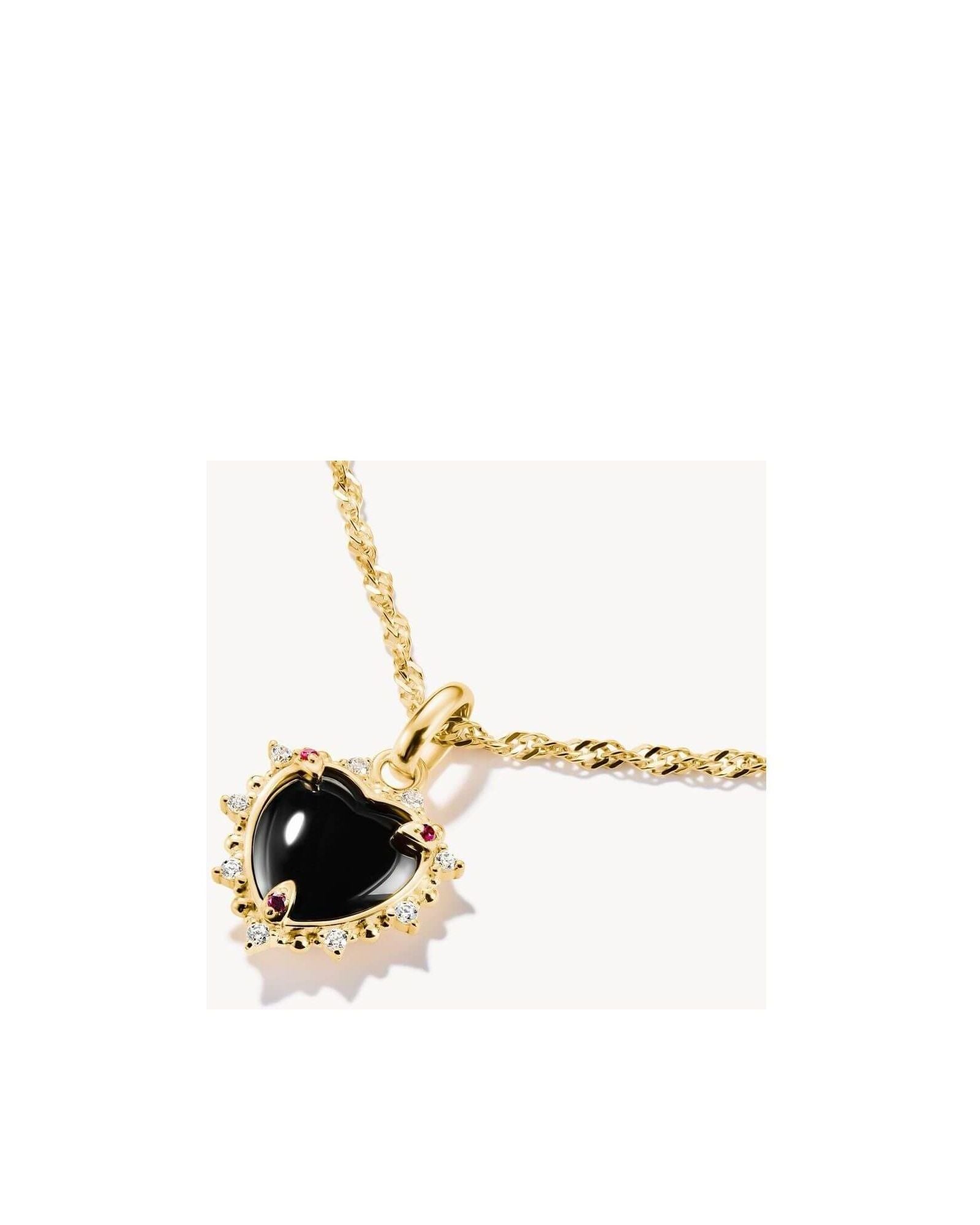 Pendentif charm cœur vintage noir en argent 925 plaqué or, orné de zirconium et pierres blanches, élégant et polyvalent.