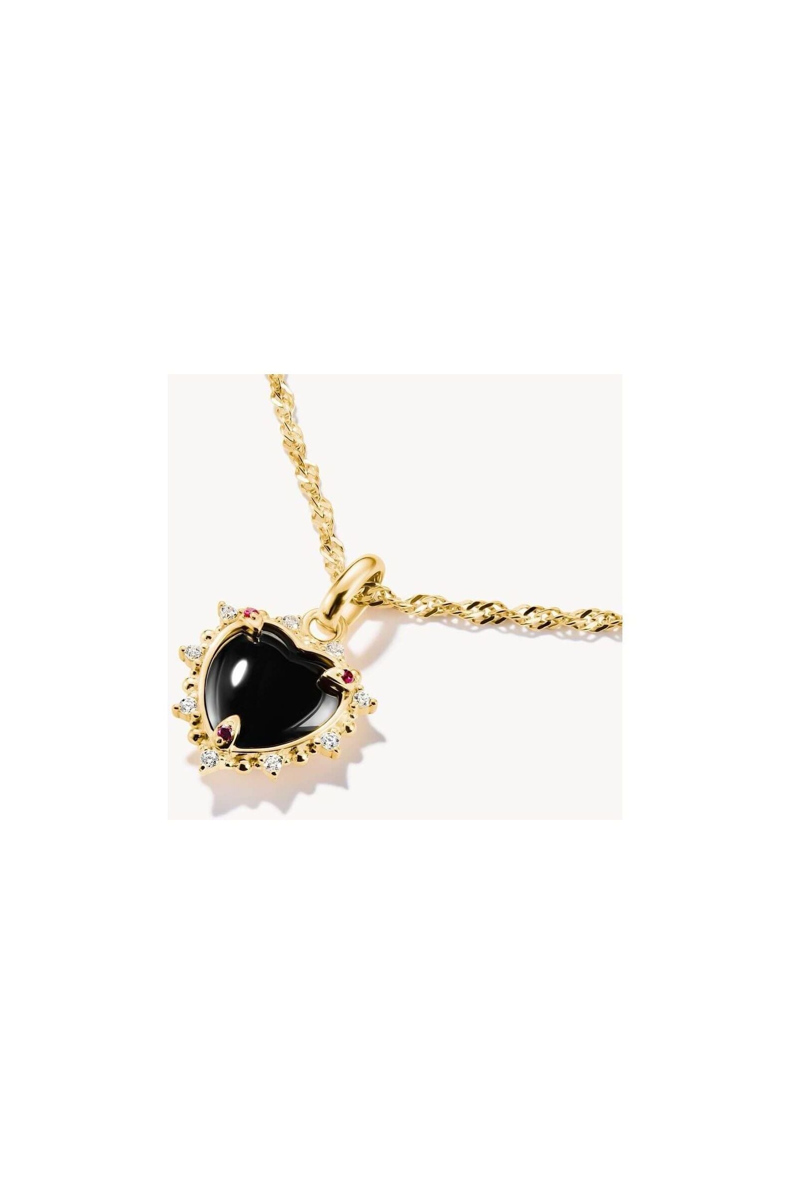 Pendentif charm cœur vintage noir en argent 925 plaqué or, orné de zirconium et pierres blanches, élégant et polyvalent.