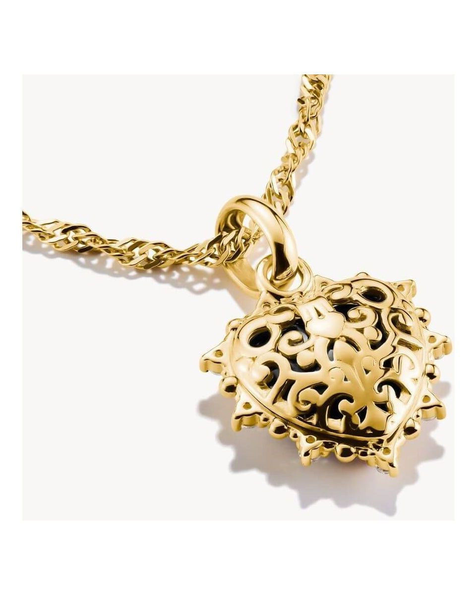 Charm cœur vintage plaqué or, design filigrane avec zirconium noir, bijou élégant à porter des deux côtés.