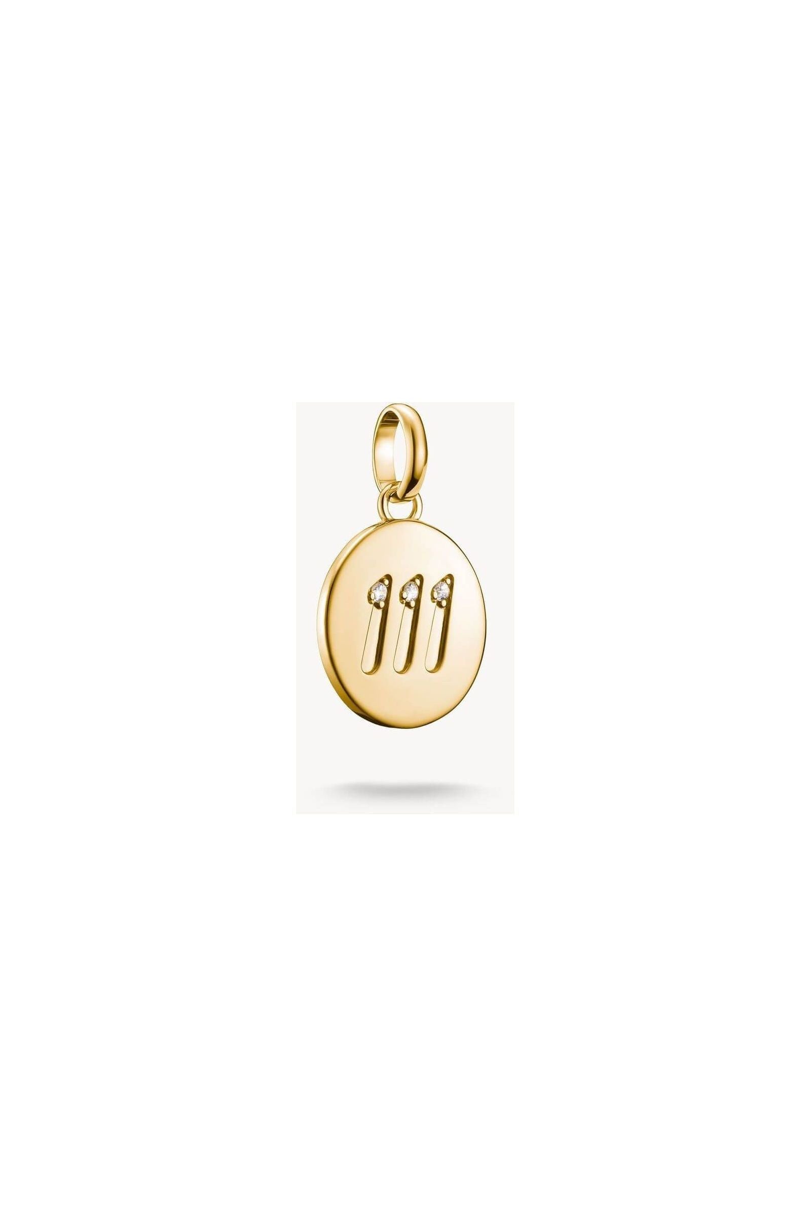 Pendentif charm numéro angélique 111 en or plaqué, avec pierres blanches en zirconium pour un style élégant.