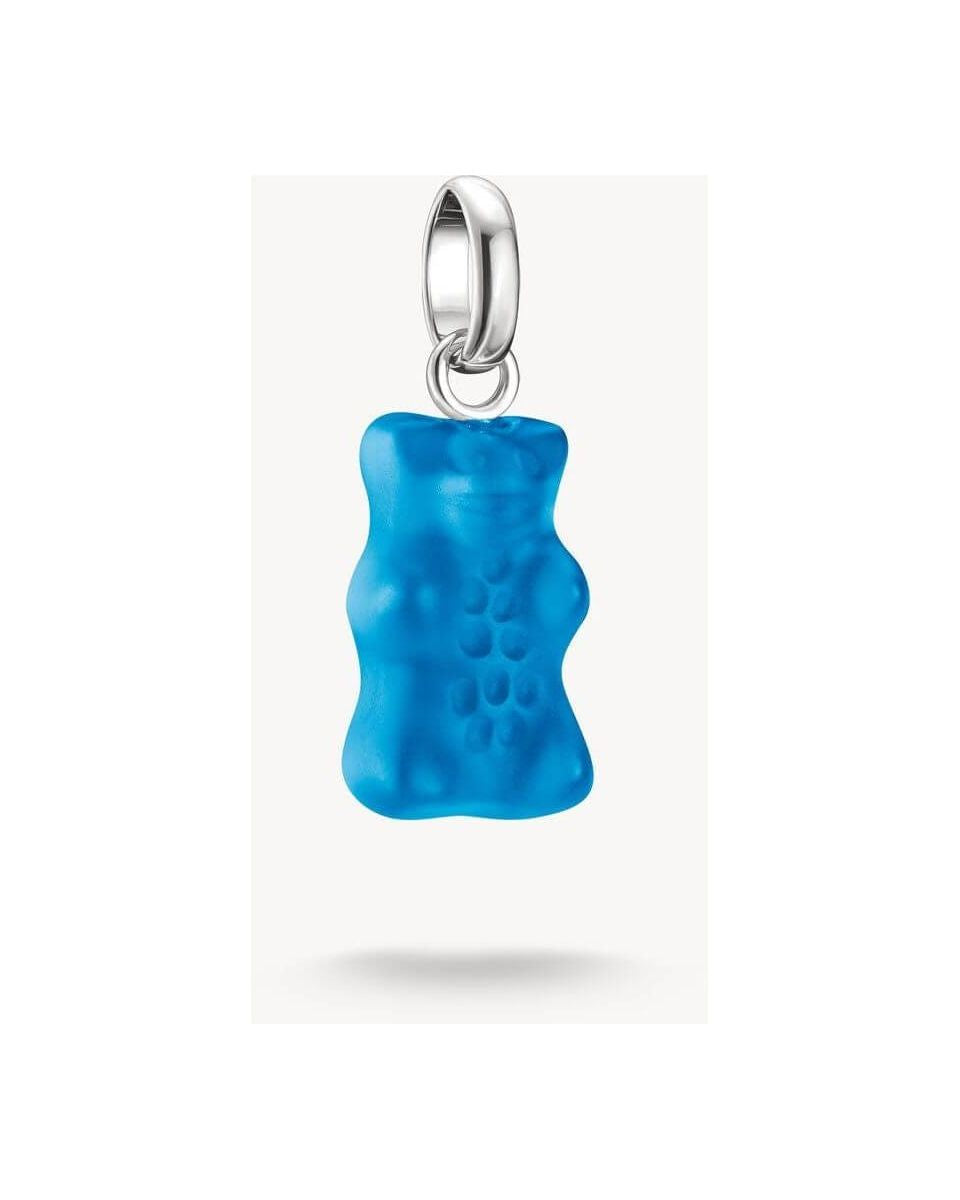 Pendentif charm ours en cristal bleu, inspiré des Goldbears HARIBO, avec attache en argent recyclé.
