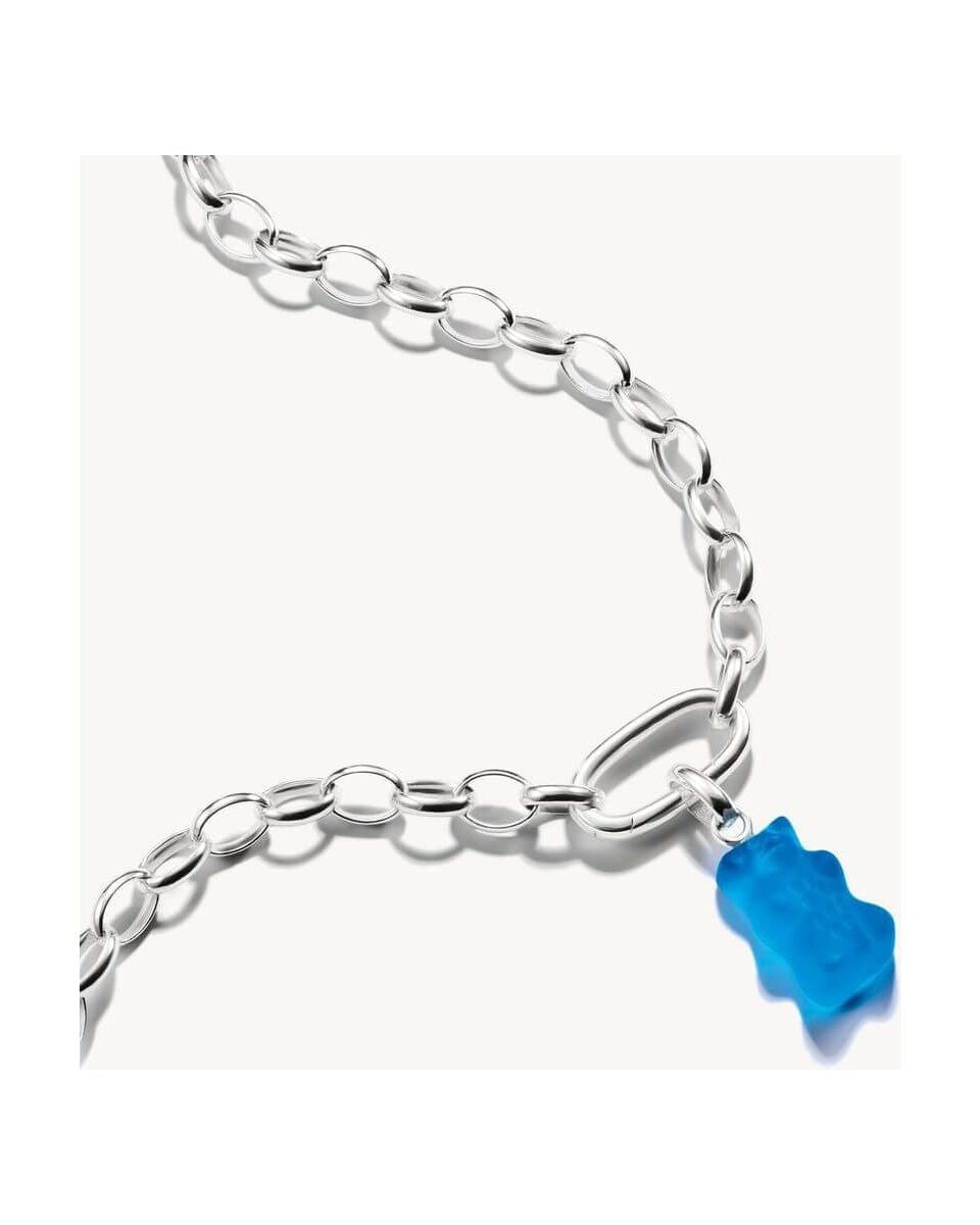 Pendentif charm Ours d'Or en cristal bleu sur chaîne en argent recyclé, élégant et joyeux.