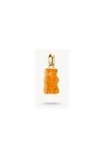 Pendentif charm Ours d'Or en cristal satiné, couleur orange, suspensions dorées pour bracelets ou chaînes.