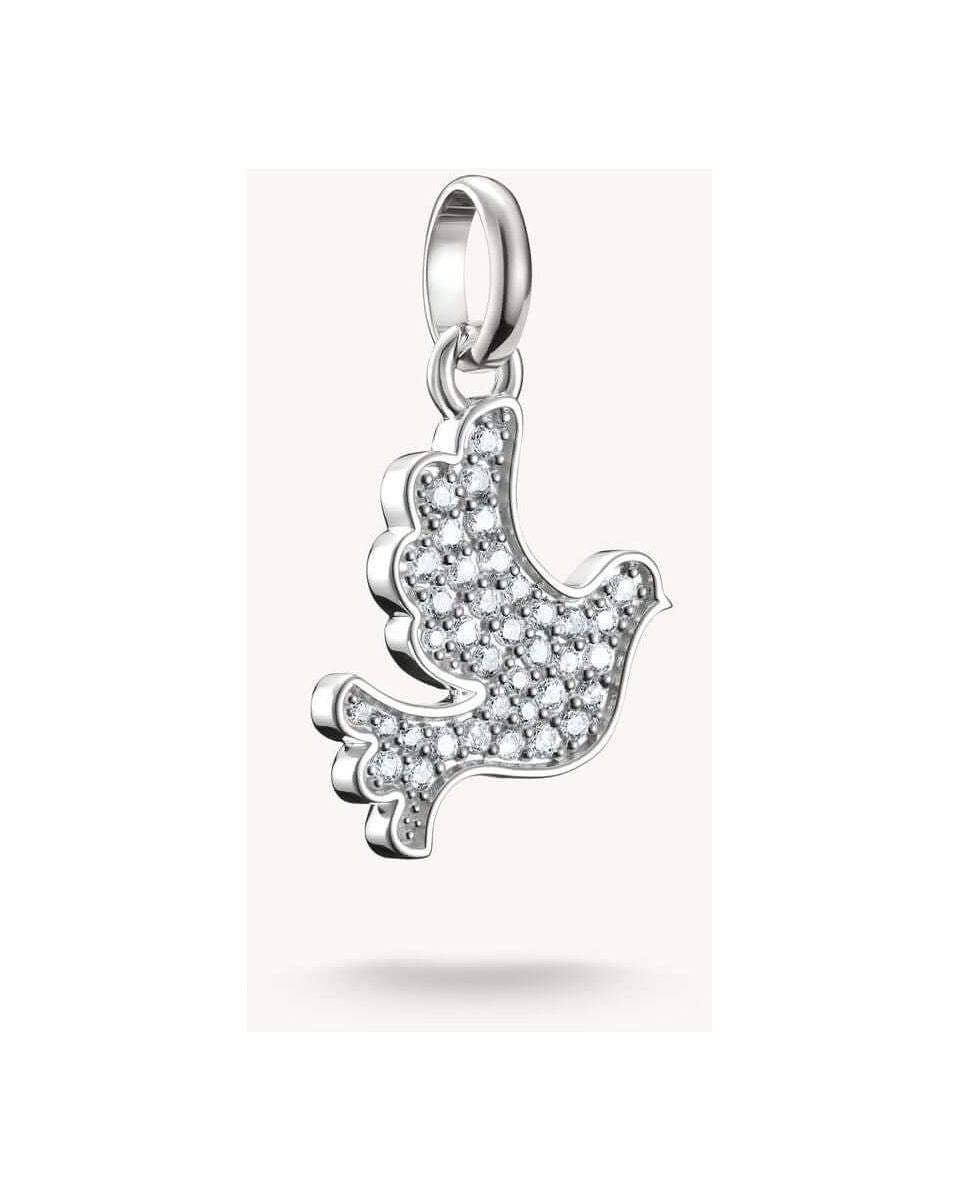 Pendentif charm colombe de la paix en argent 925 serti de zirconiums, symbole d'espoir et d'élégance.