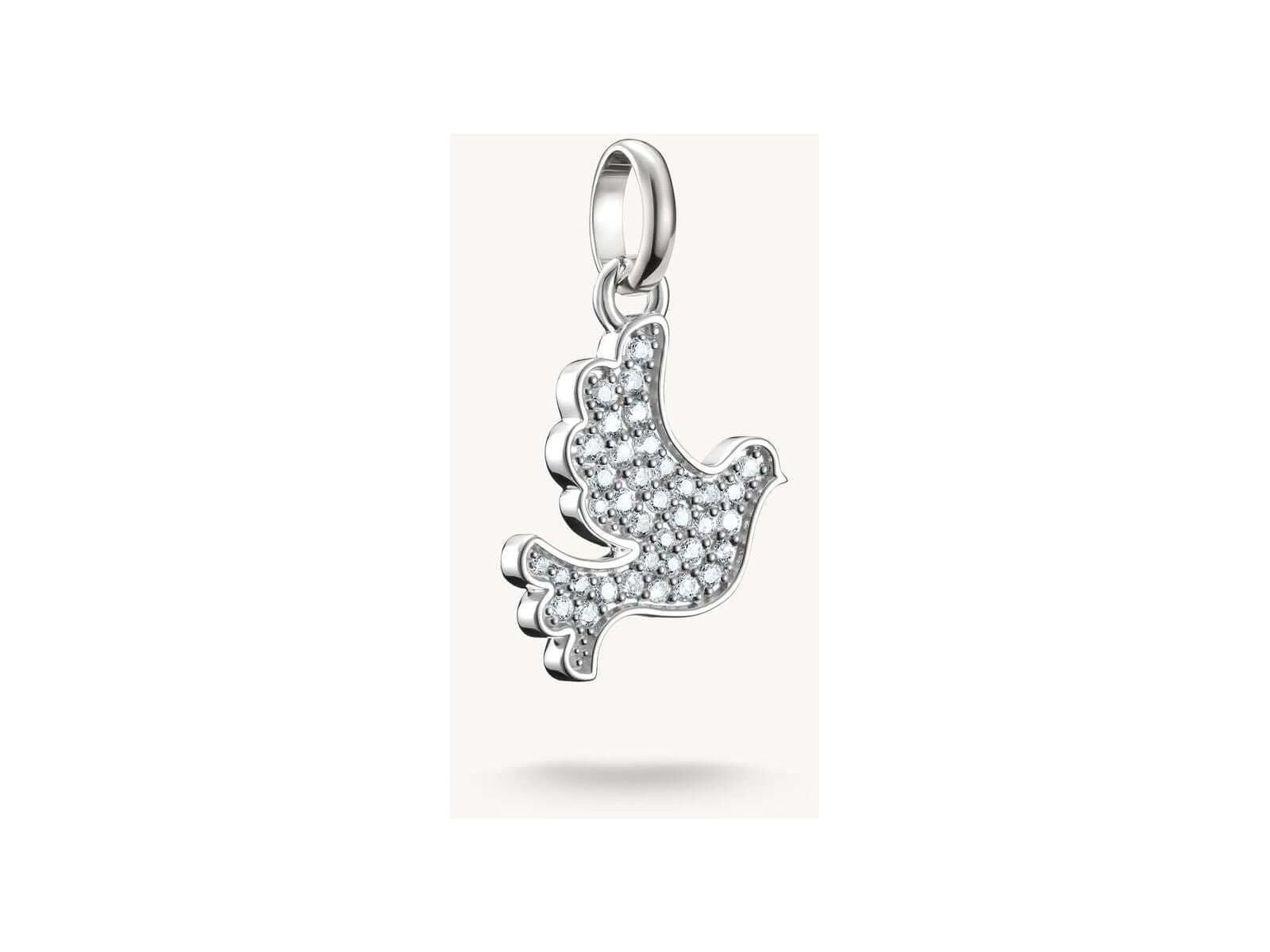 Pendentif charm colombe de la paix en argent 925 serti de zirconiums, symbole d'espoir et d'élégance.