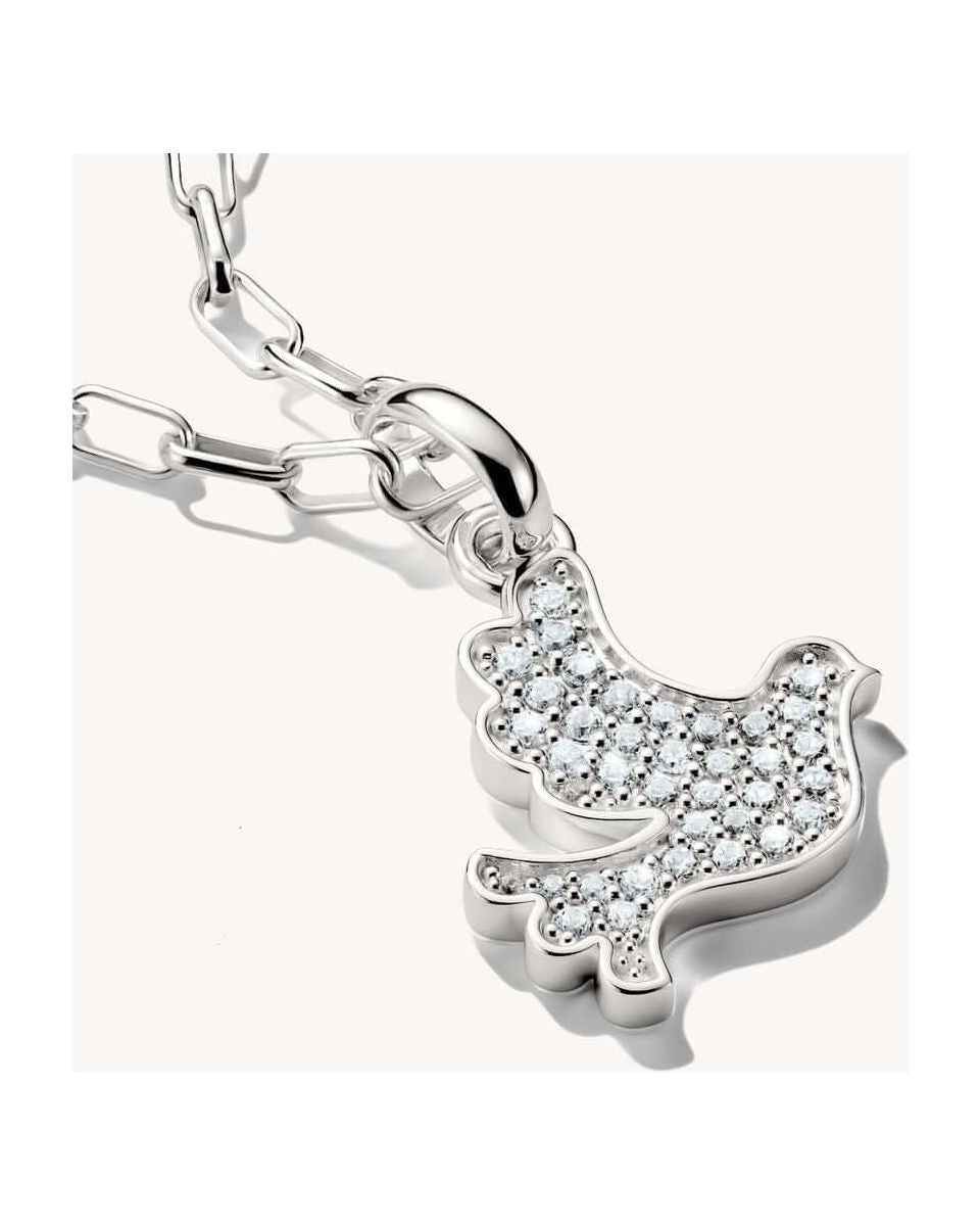 Pendentif charm colombe de la paix en argent 925 recyclé, orné de zirconiums blancs, symbole d'espoir.