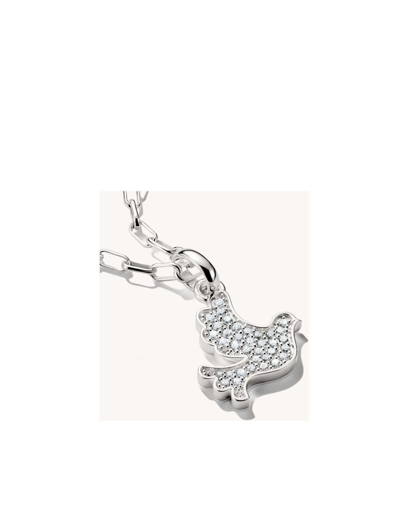 Pendentif charm colombe de la paix en argent 925 recyclé, orné de zirconiums blancs, symbole d'espoir.