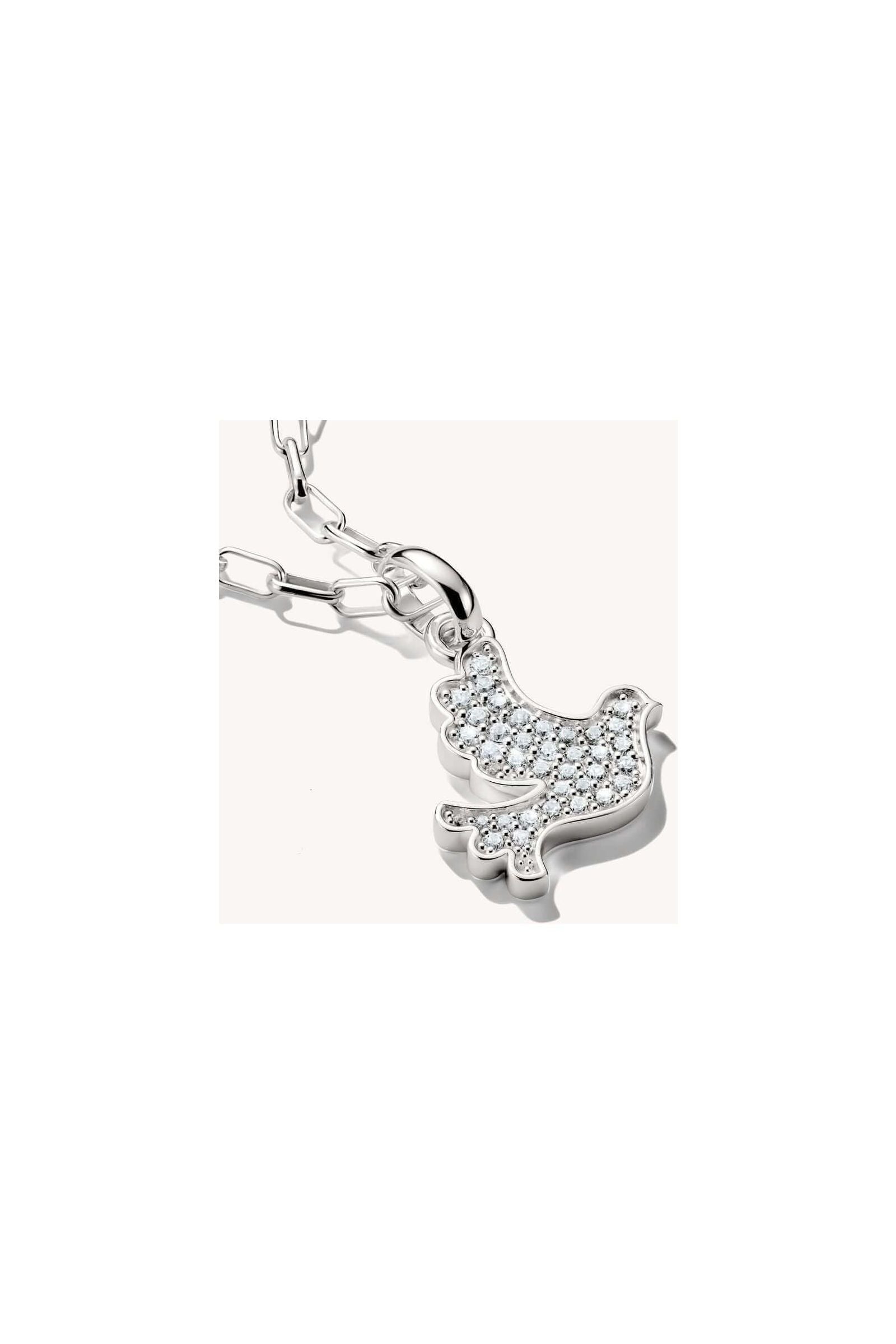Pendentif charm colombe de la paix en argent 925 recyclé, orné de zirconiums blancs, symbole d'espoir.