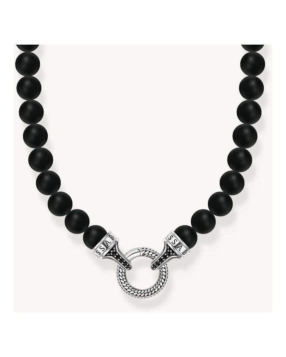 Chaîne Obsidian Beads en argent avec perles d’obsidienne noire et fermoir en argent décoré.